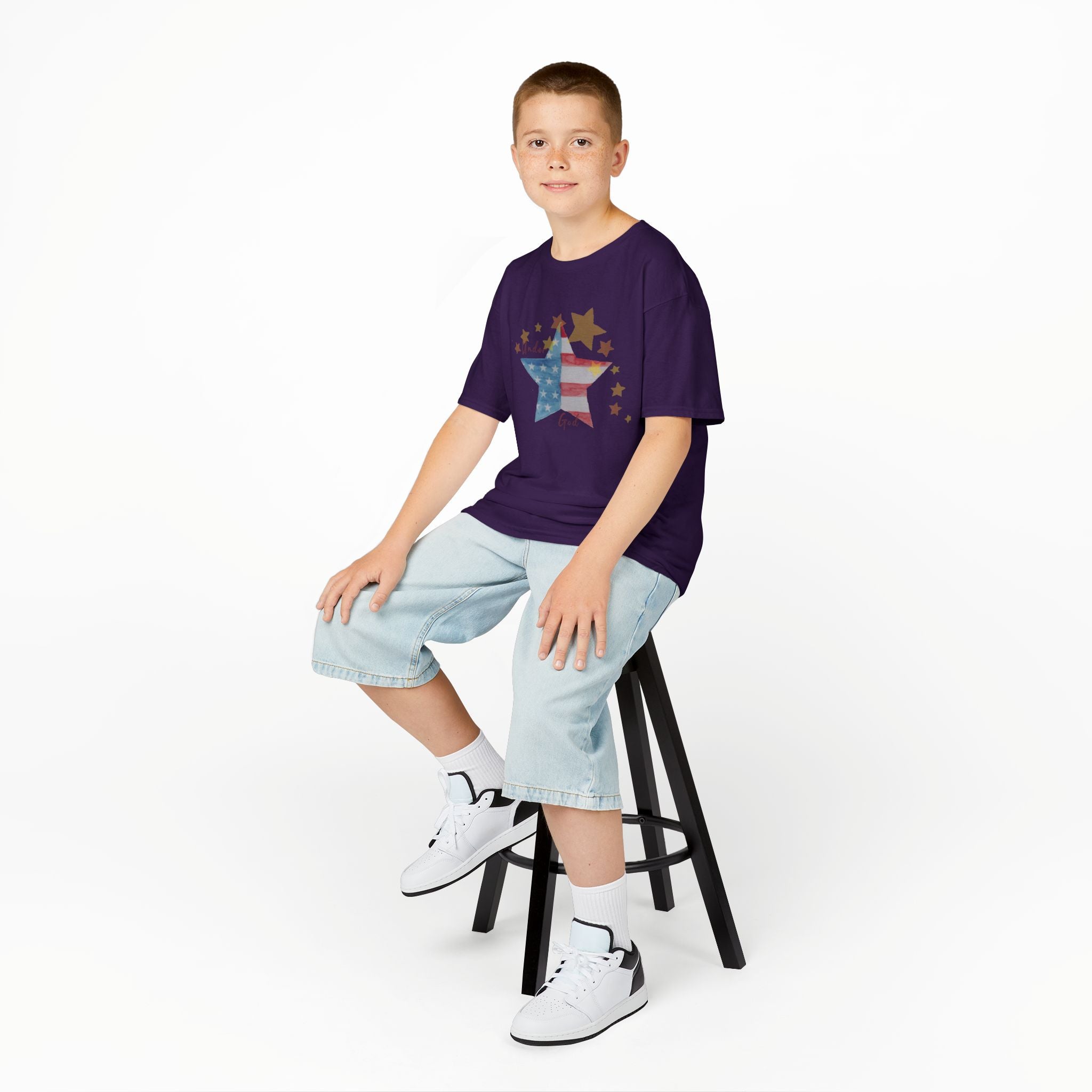 Under God | Watercolor Star Flag Kids T-Shirt Unisex Kids Heavy Cotton™ Tee