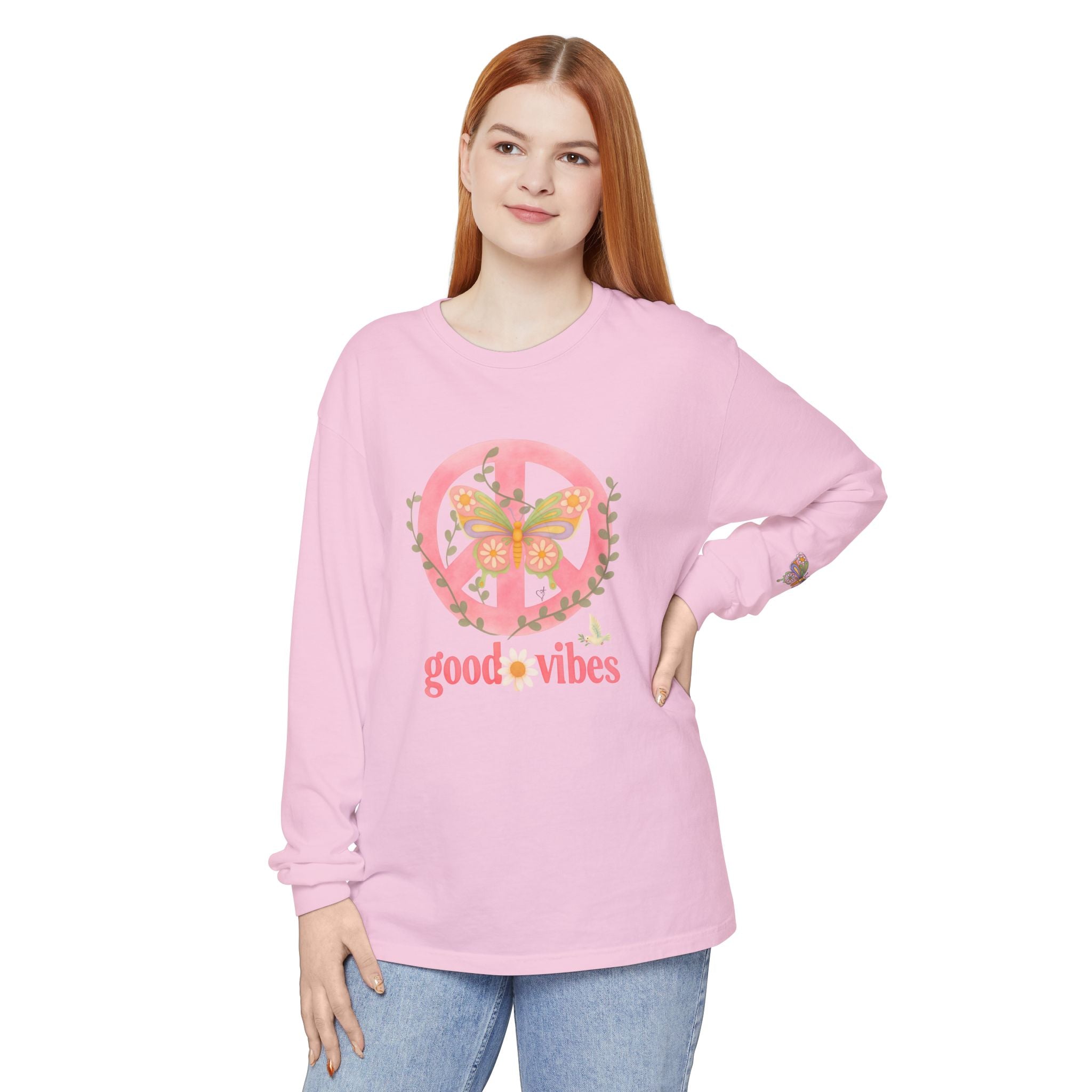 Peace and Love Soft Long Sleeve Good Vibes T-Shirt -- for Her