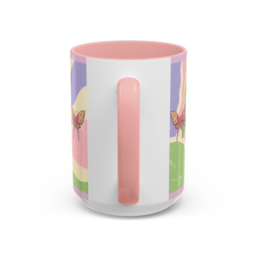 Peace & Love Good Vibes Ceramic Mug — Boho Butterfly & Dove Design (11, 15oz)