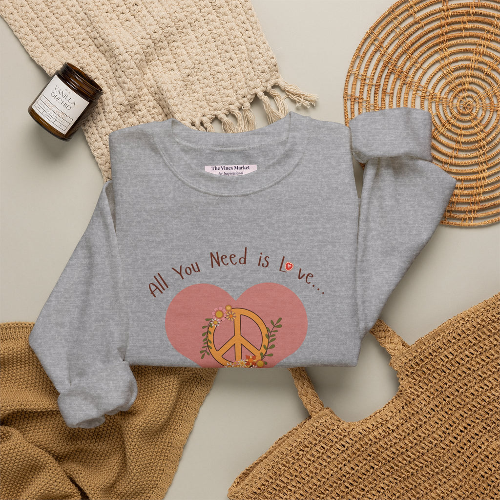 Peace and Love:  Retro All You Need is Love Sweatshirt -- For Her