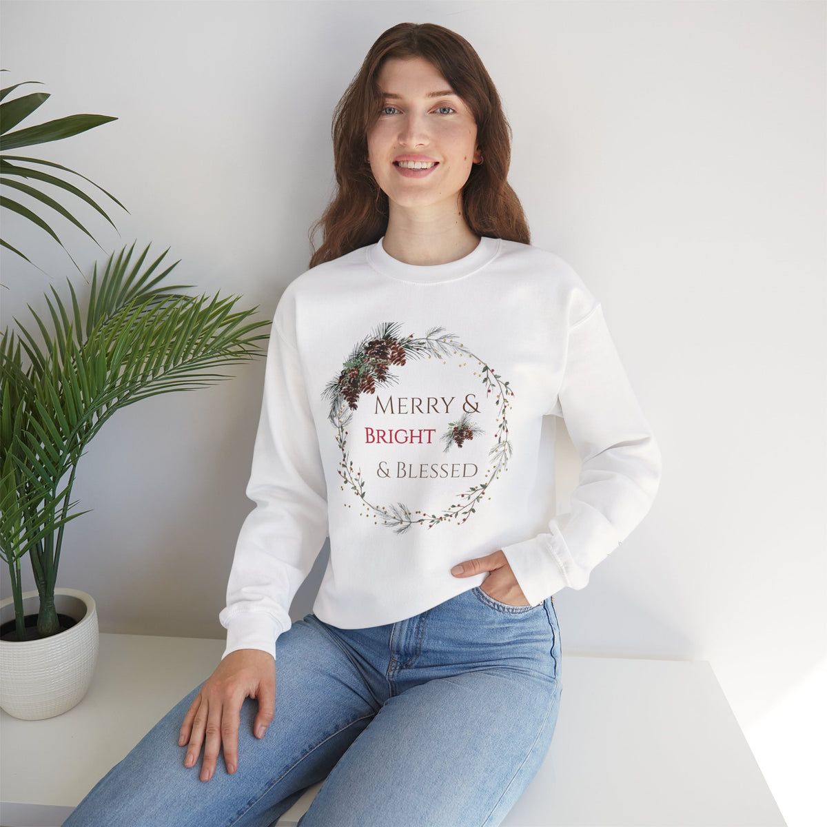 Merry & Bright & Blessed | Women's Christmas Crewneck Sweatshirt