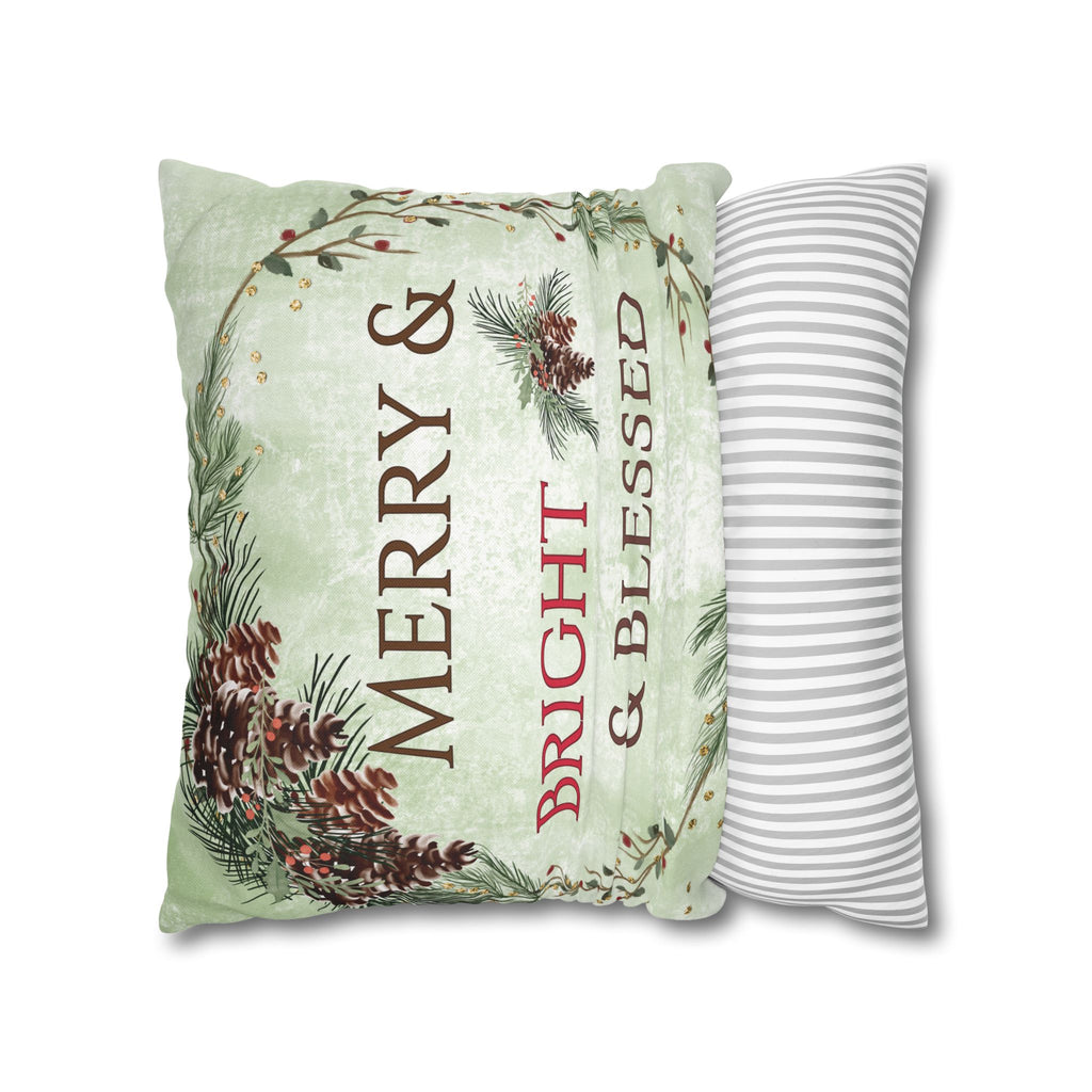 Merry & Bright & Blessed | Christmas Throw Pillow Cover