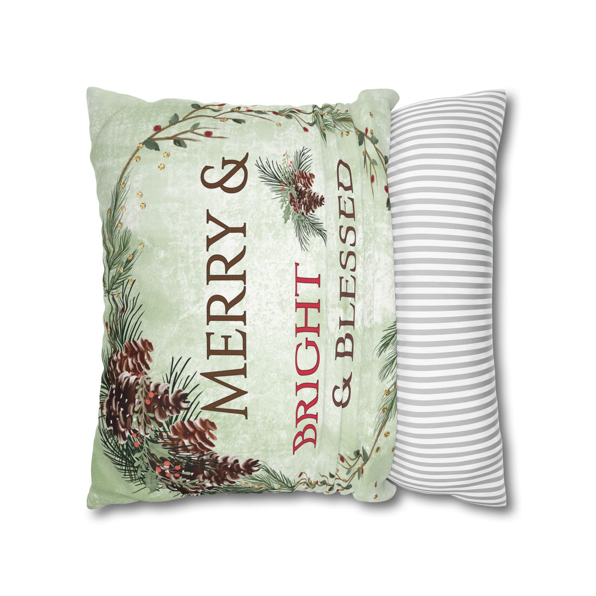 Merry & Bright & Blessed | Christmas Throw Pillow Cover