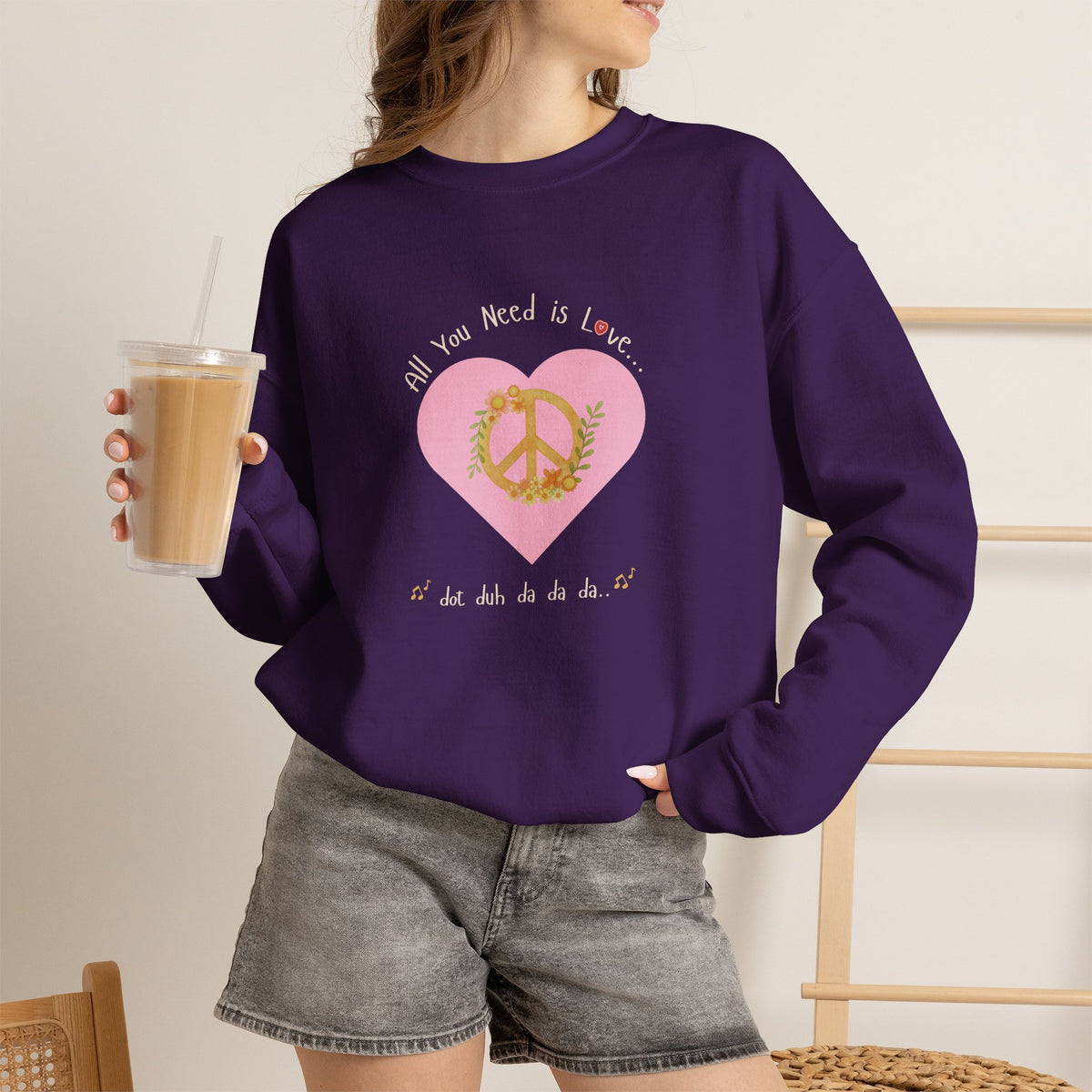 Peace and Love:  Retro All You Need is Love Sweatshirt -- For Her