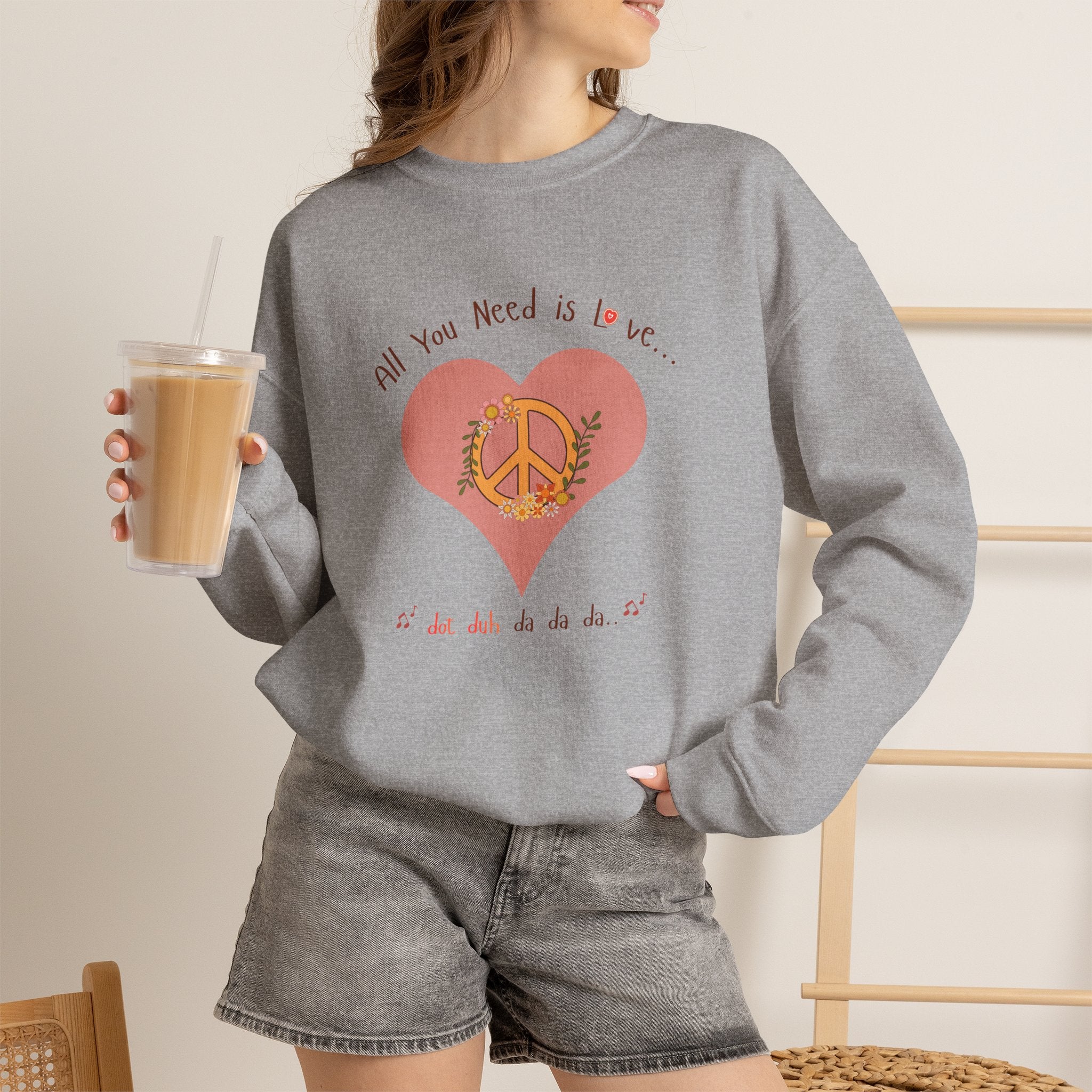 Peace and Love:  Retro All You Need is Love Sweatshirt -- For Her