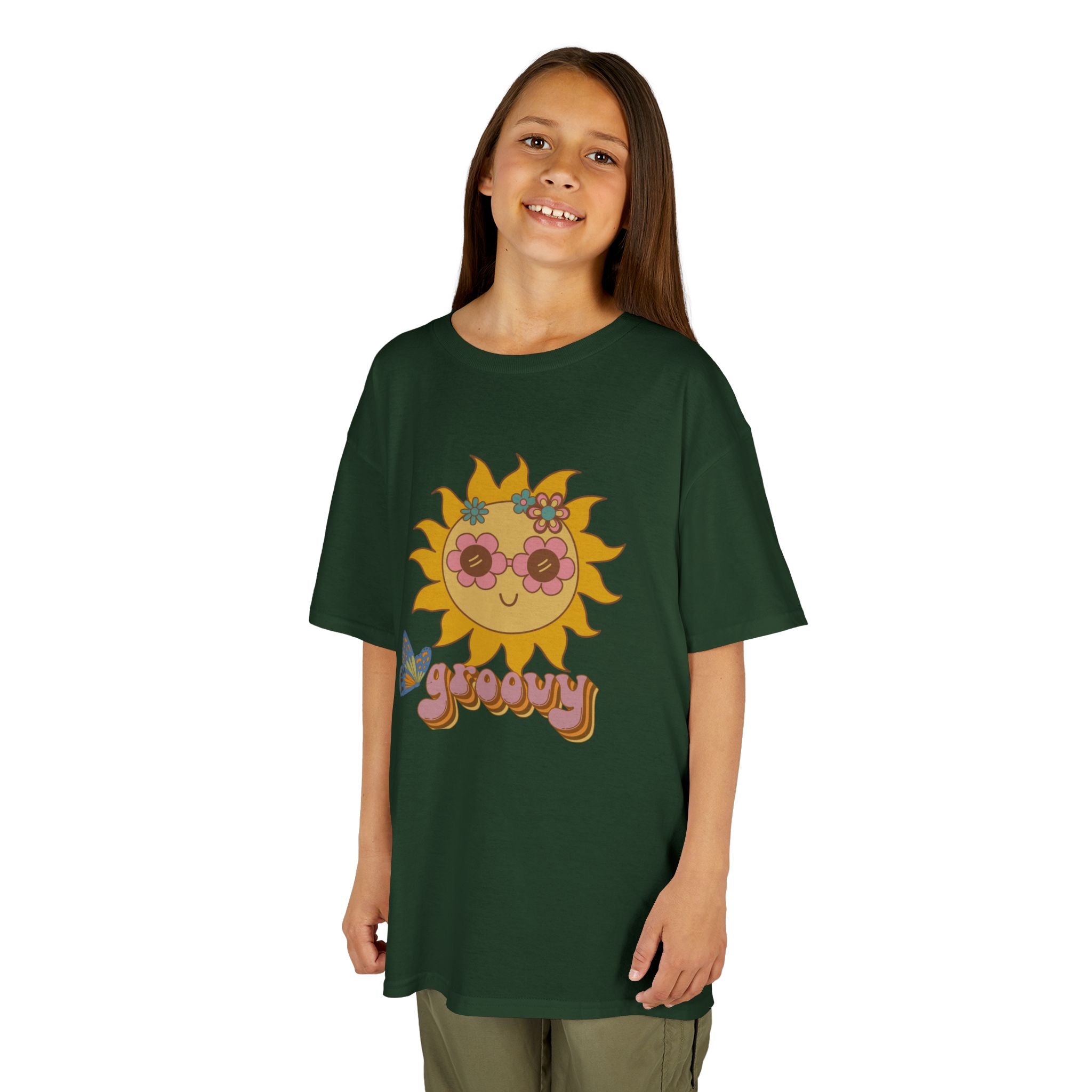 Peace and Love Groovy Sun Kids Tee — Retro 70s Graphic T-Shirt for Boys & Girls