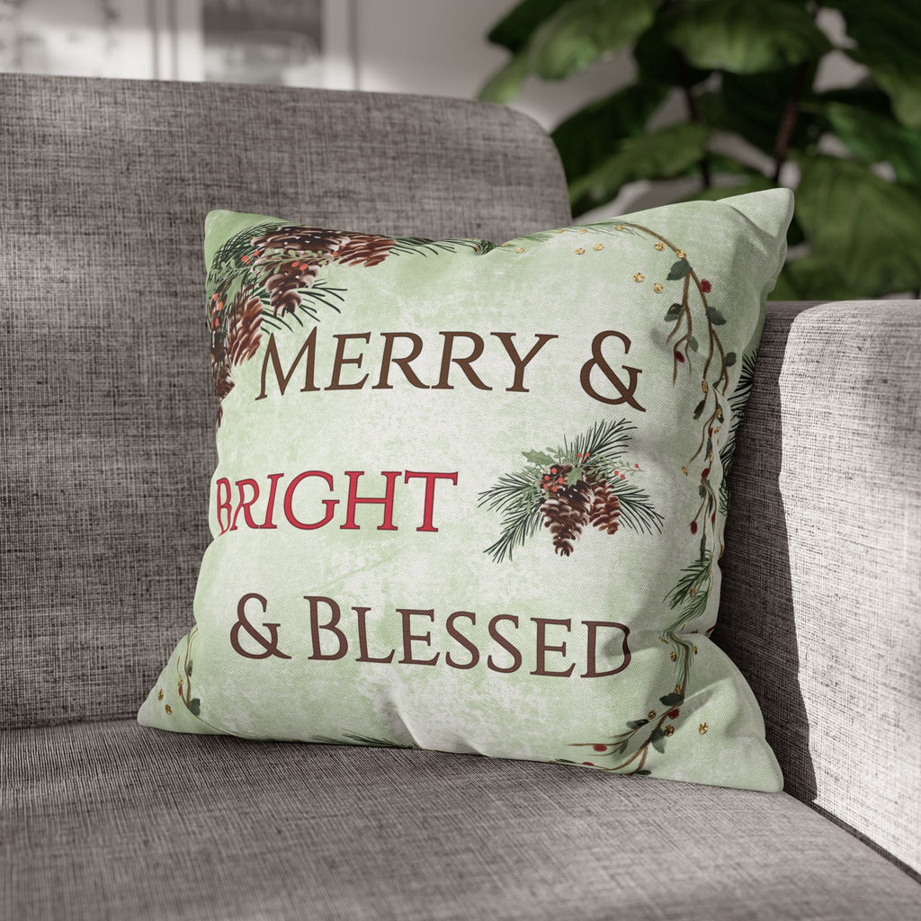 Merry & Bright & Blessed | Christmas Throw Pillow Cover