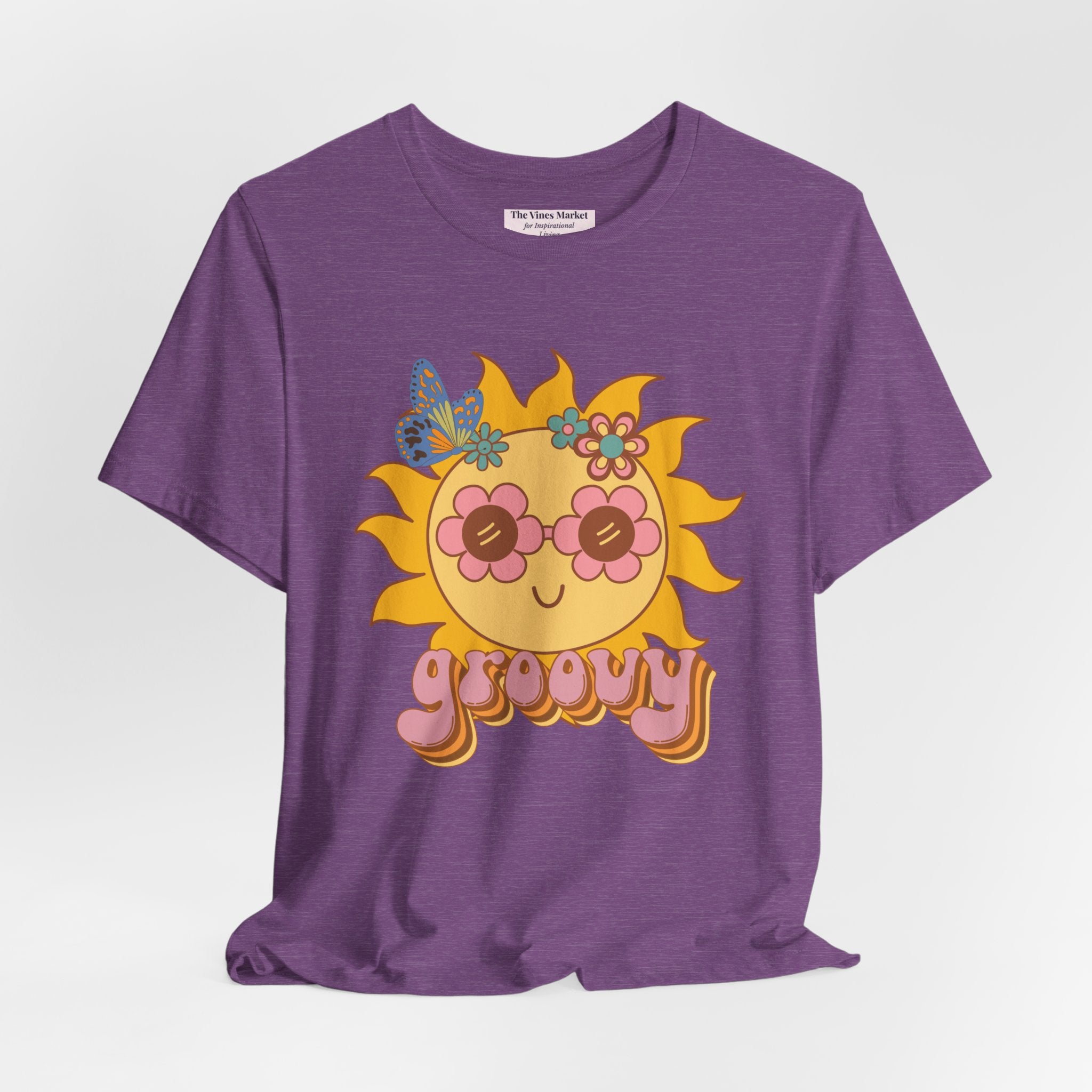 Groovy Sunflower Tee — 70s Retro Sun Graphic T-Shirt