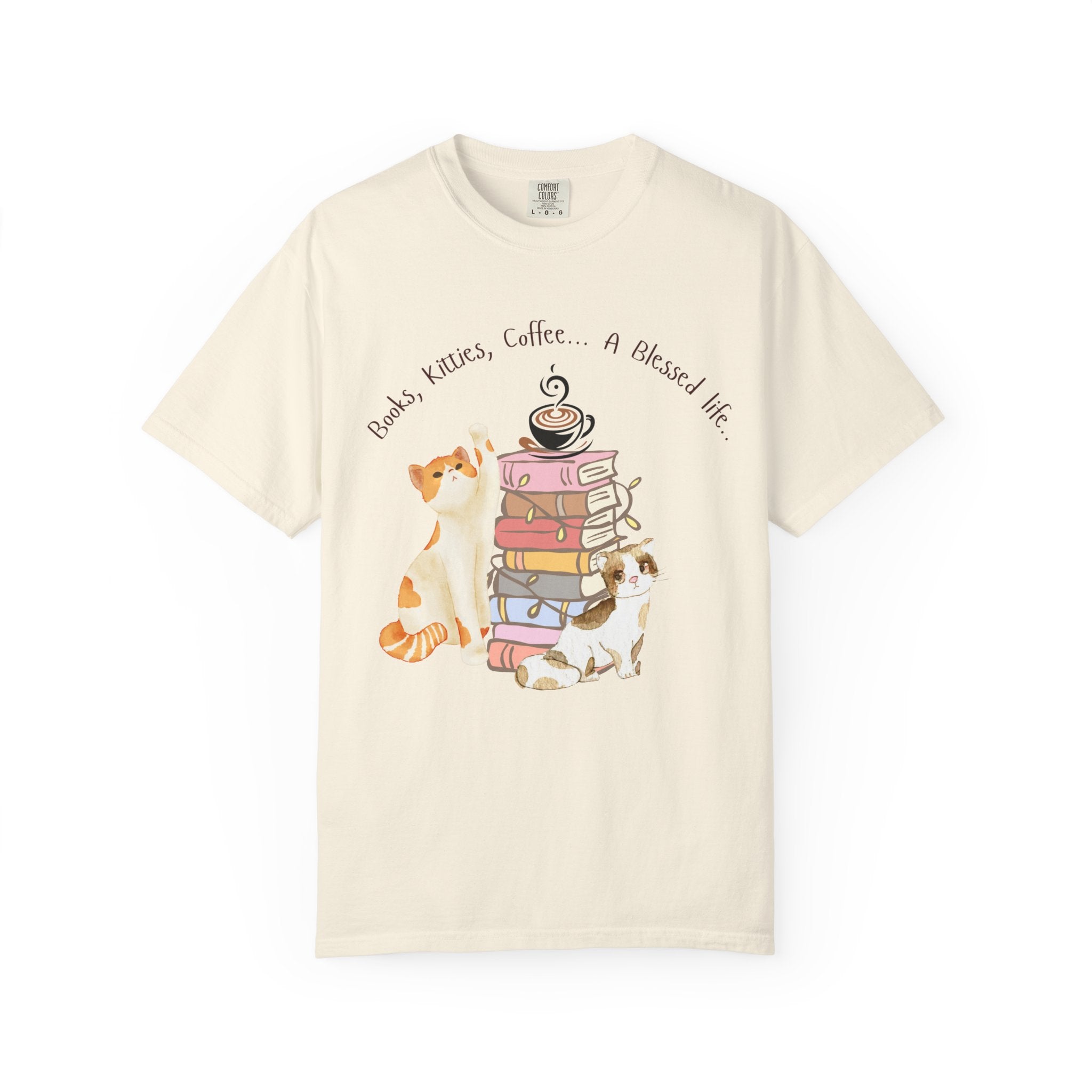 Adult Female Books, Kitties & Coffee Relaxed Tee;  A Blessed Life
