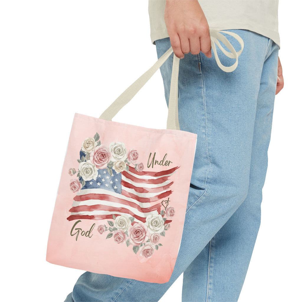 Under God | Watercolor Flag & Roses Tote Bag