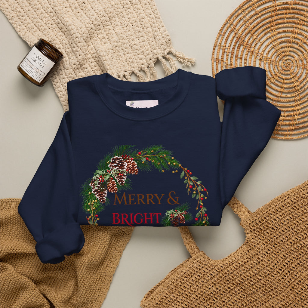 Merry & Bright & Blessed | Women's Christmas Crewneck Sweatshirt