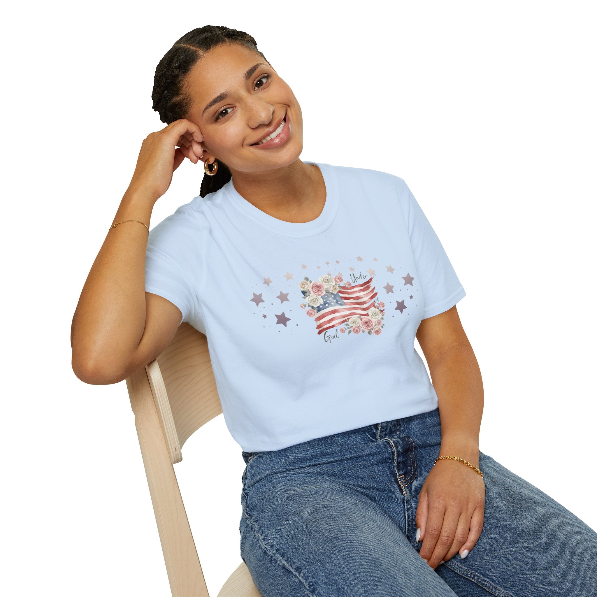Under God | Watercolor Flag & Roses Women’s Tee