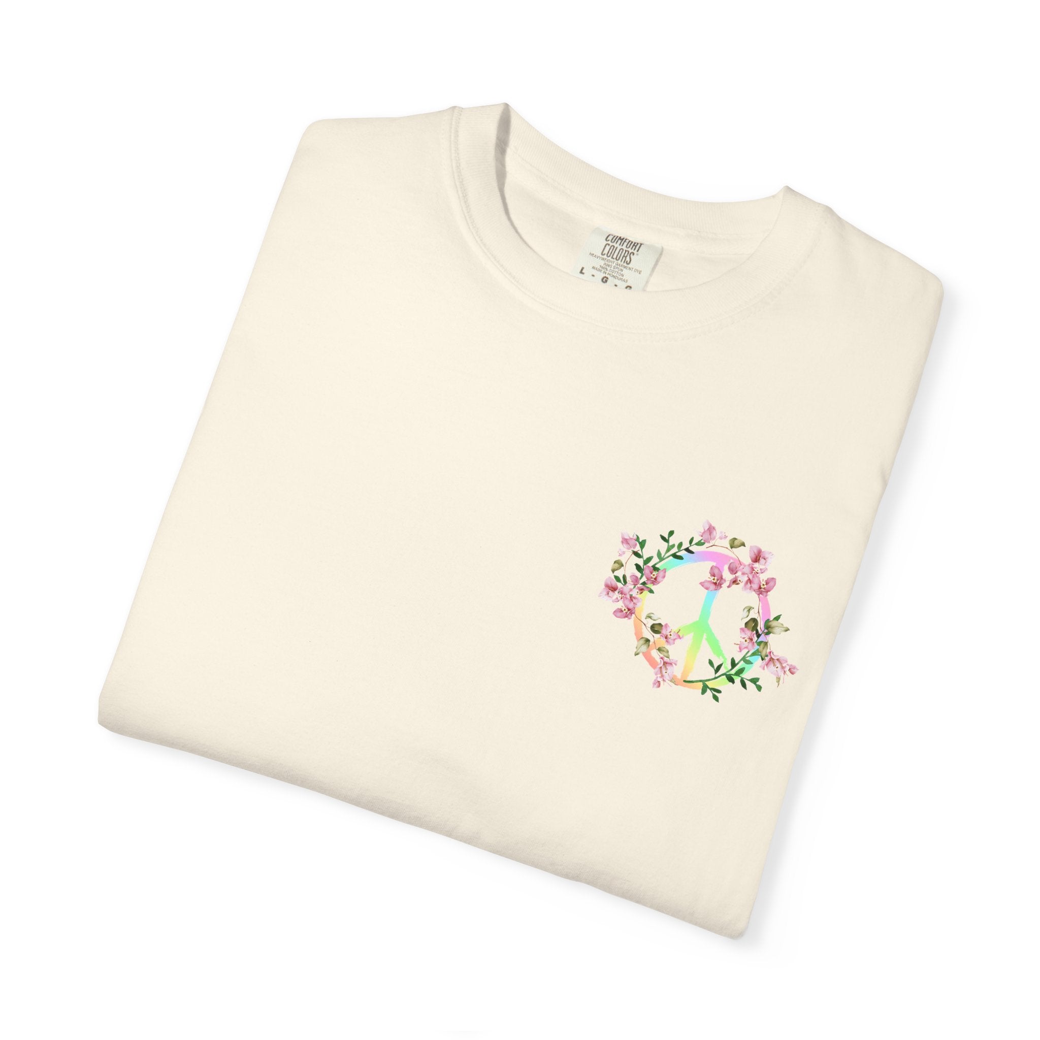 Signature Peace & Love Floral T-Shirt — Pastel Peace Sign Graphic