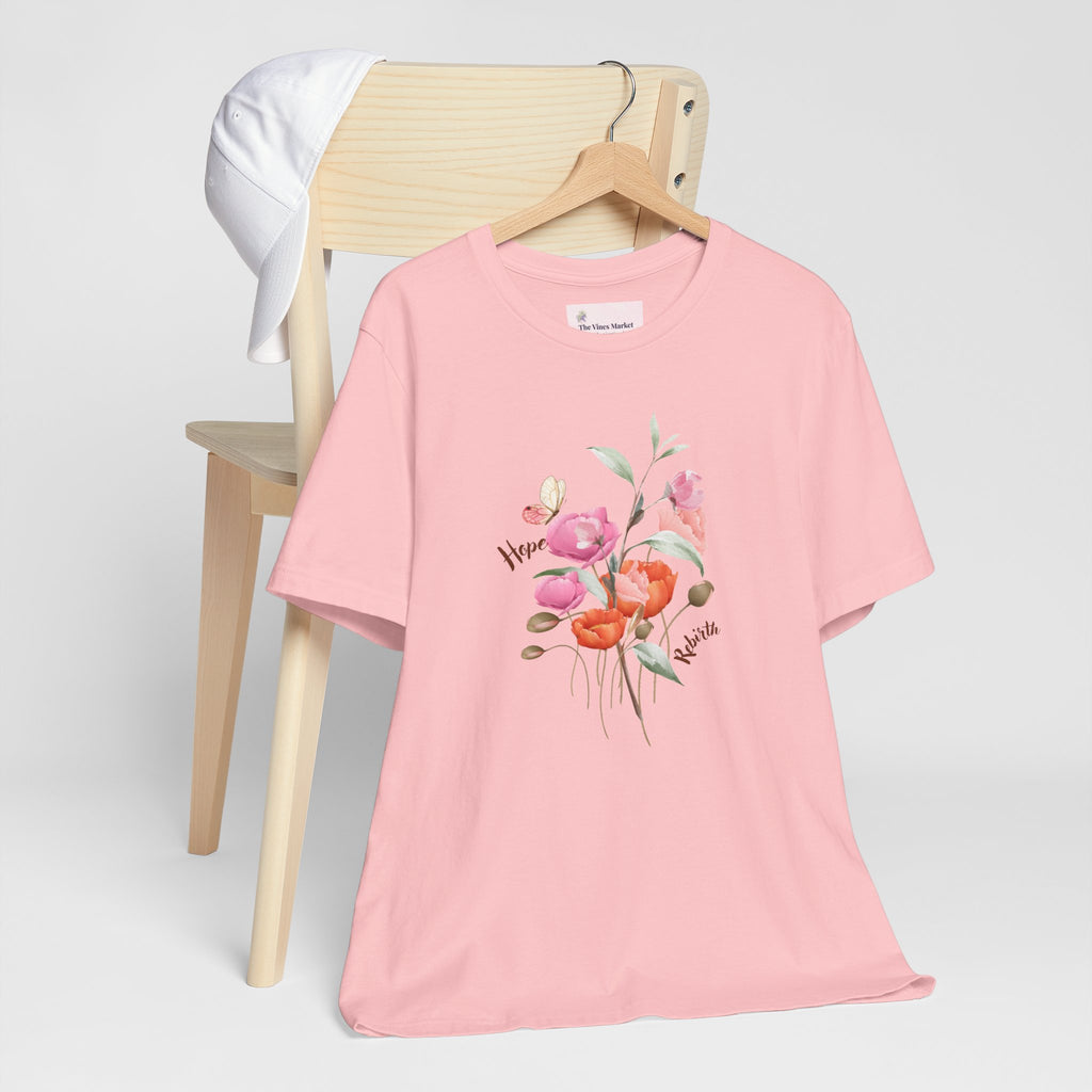 Relaxed Adult Female Comfort Tee: Hope & Rebirth Floral Tee – Easter Collection
