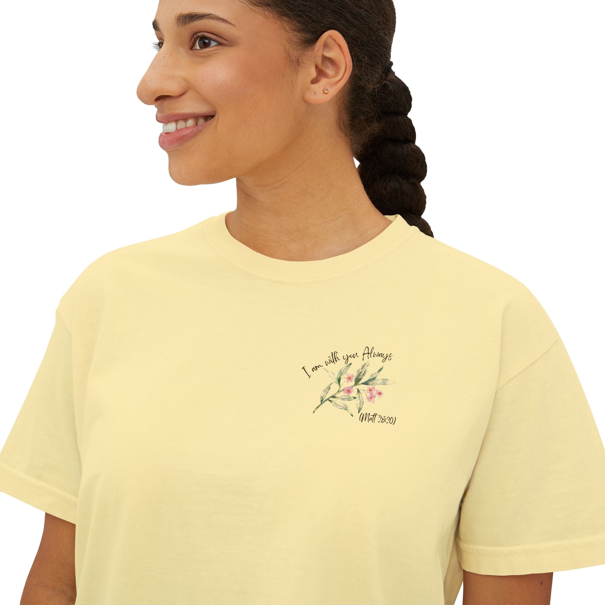 I Am With You Always | Matthew 28:20 Floral Cropped T-Shirt – Faith Tee Adult Female