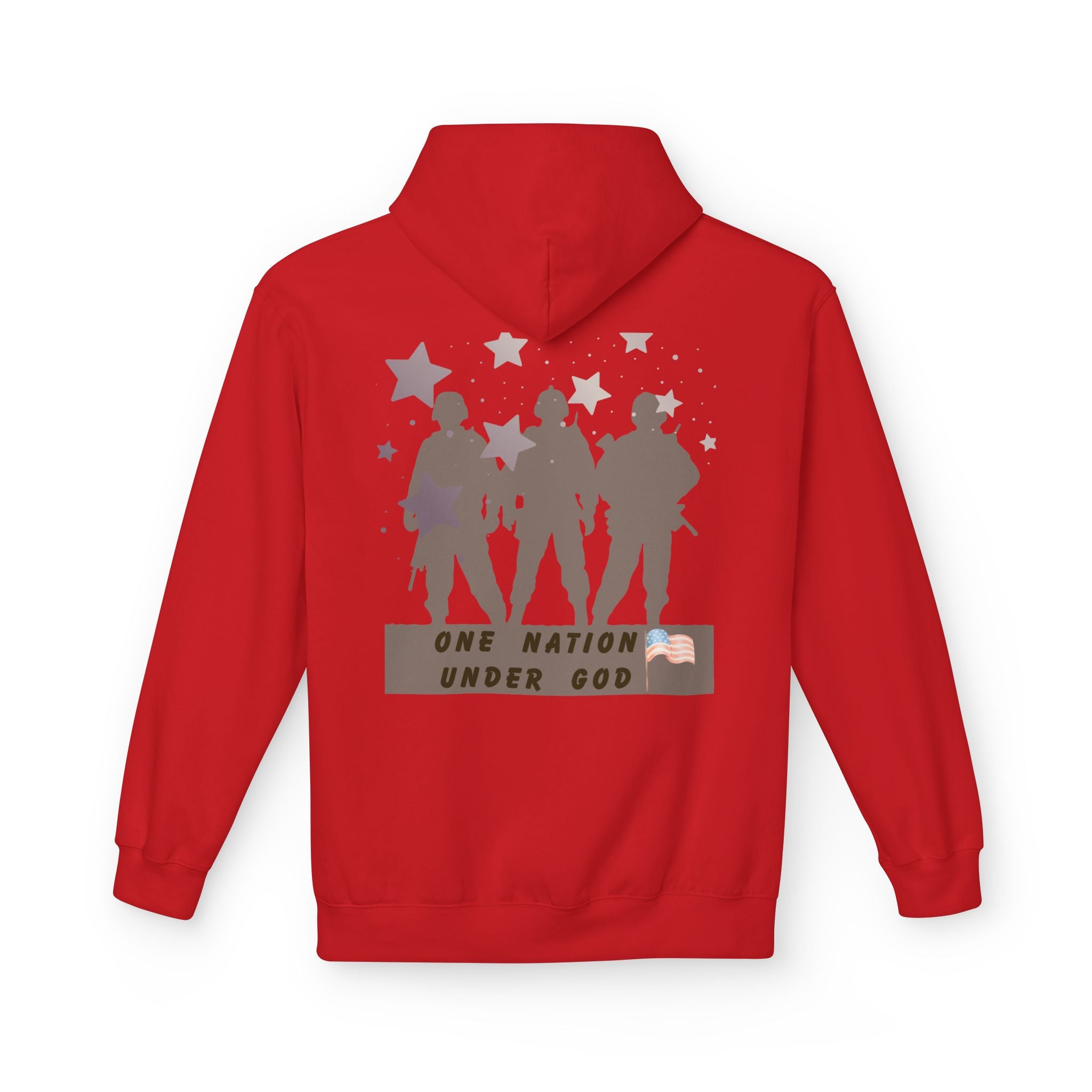 One Nation Under God | Patriotic Soldiers Zipped Hoodie: Men's Midweight Softstyle Fleece Hoodie