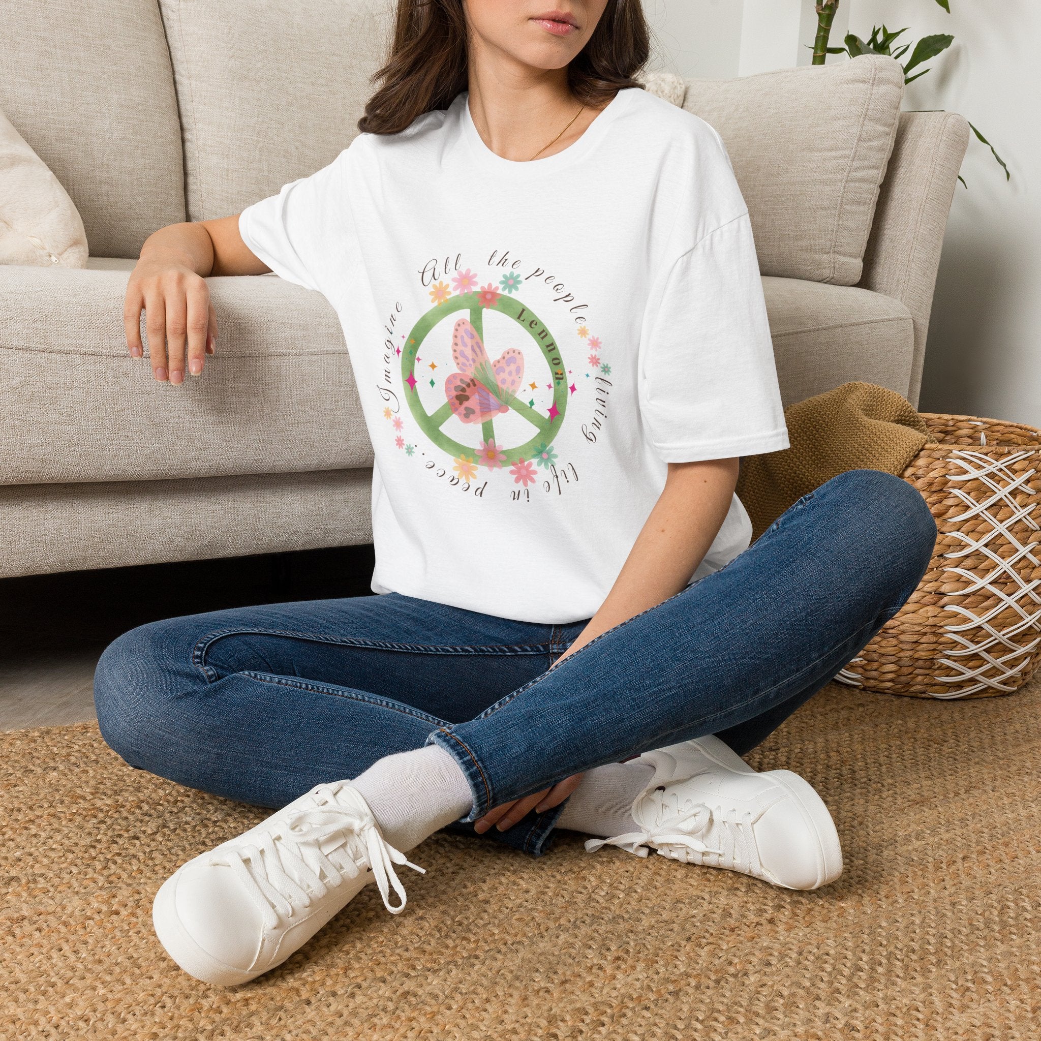 Peace and Love:  Imagine All The People Ultra Soft 100% Cotton Tee for Her