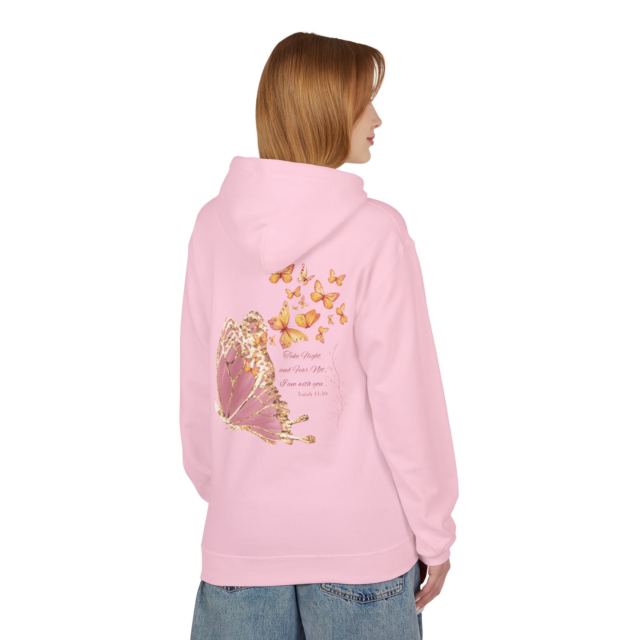 Adult Female Lightweight Soft Fleece Style Hoodie With Pockets:  "I am With You"  (Isaiah 41:10)
