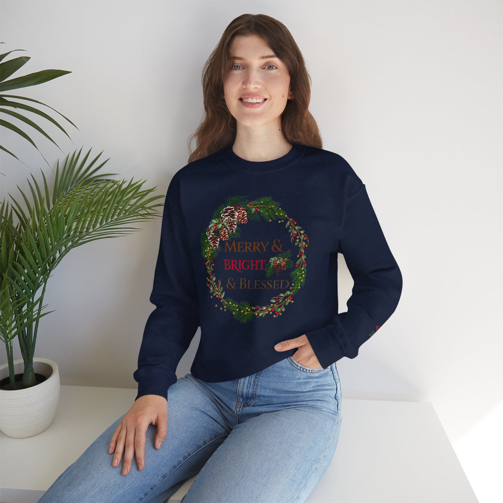 Merry & Bright & Blessed | Women's Christmas Crewneck Sweatshirt