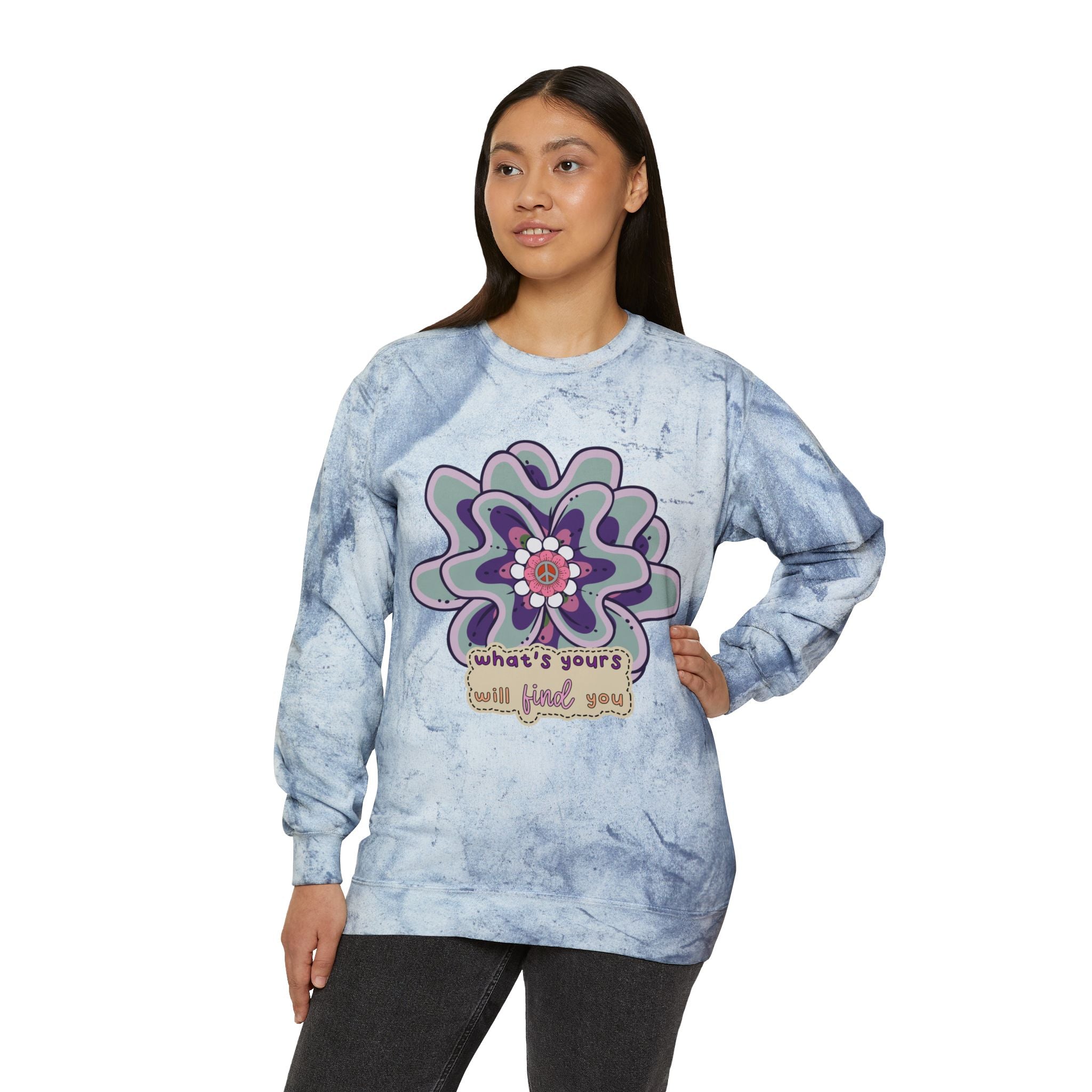 Tie-Dye Flower Crewneck Sweatshirt - Inspiring Her 70's Peace and Love