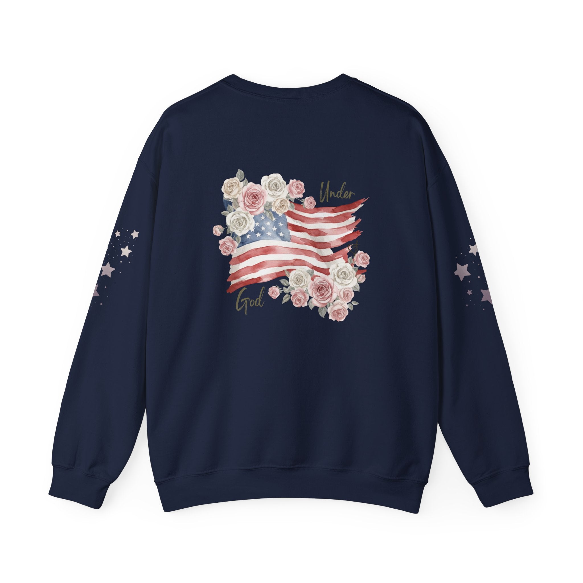 Under God | Watercolor Flag & Roses Women's Crewneck Sweatshirt