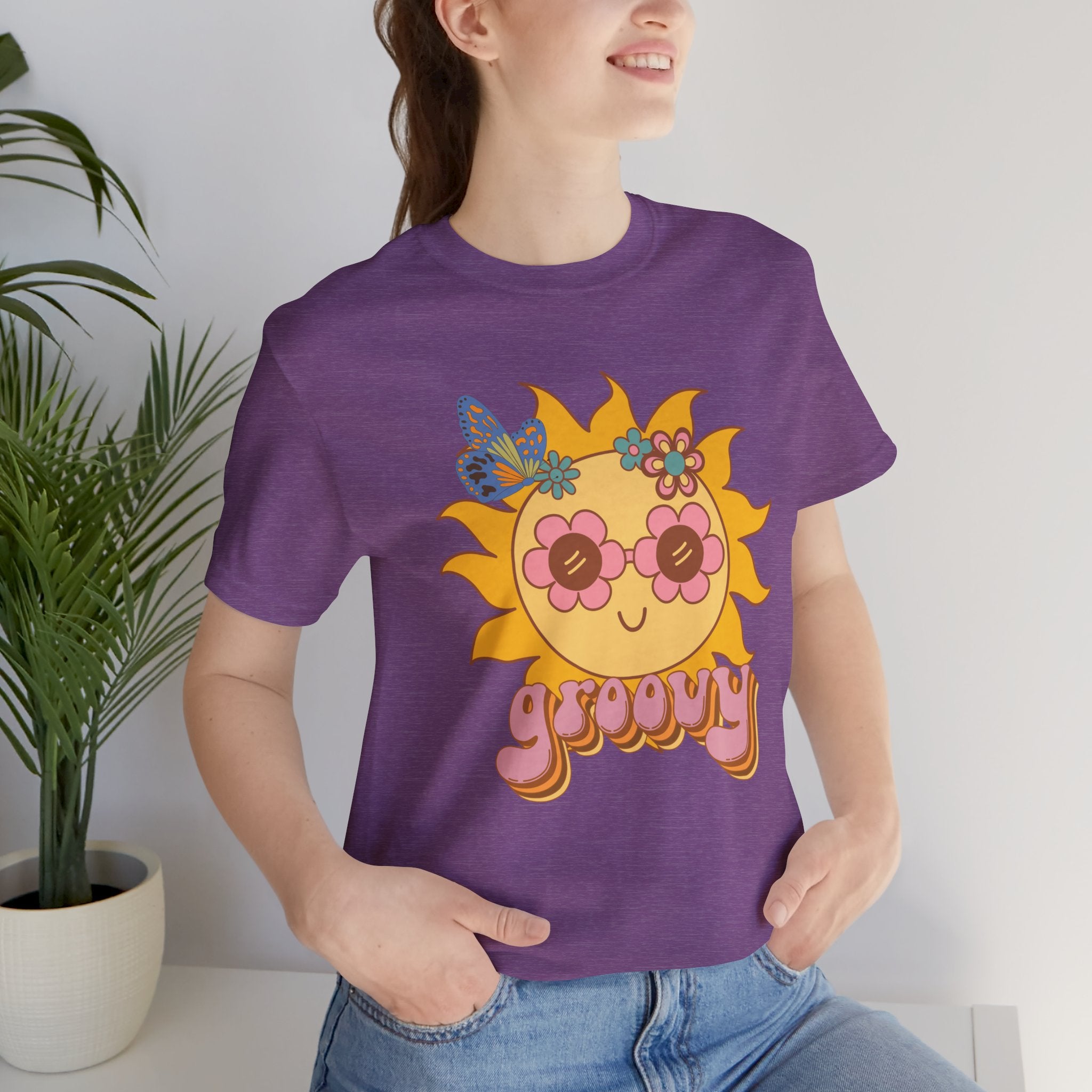 Peace and Love Groovy Sunflower Tee — 70s Retro Sun Graphic For Her