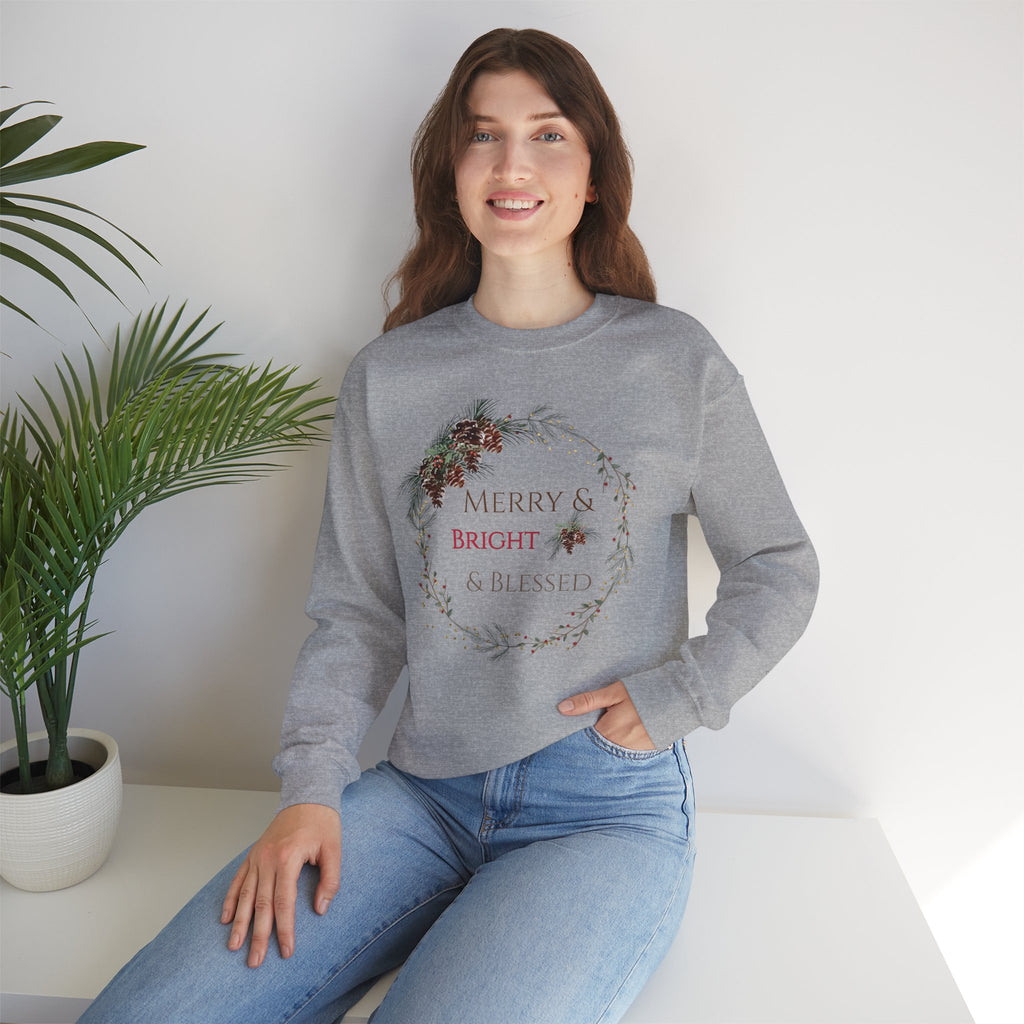 Merry & Bright & Blessed | Women's Christmas Crewneck Sweatshirt