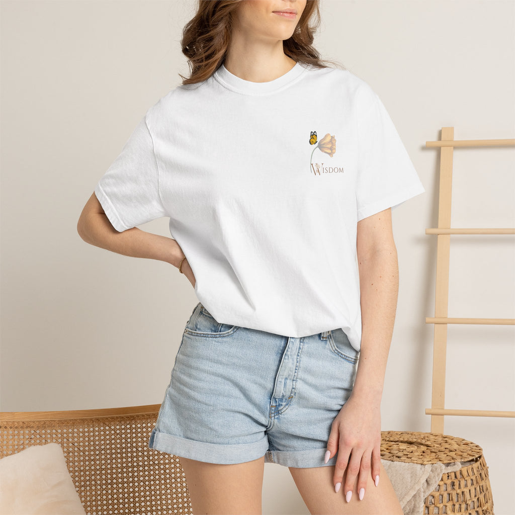 Whispers Collection™ | “Wisdom” Comfort Colors® Garment-Dyed Tee | Inspirational Botanical Shirt | Literary Minimalist Graphic Tee Women Adult