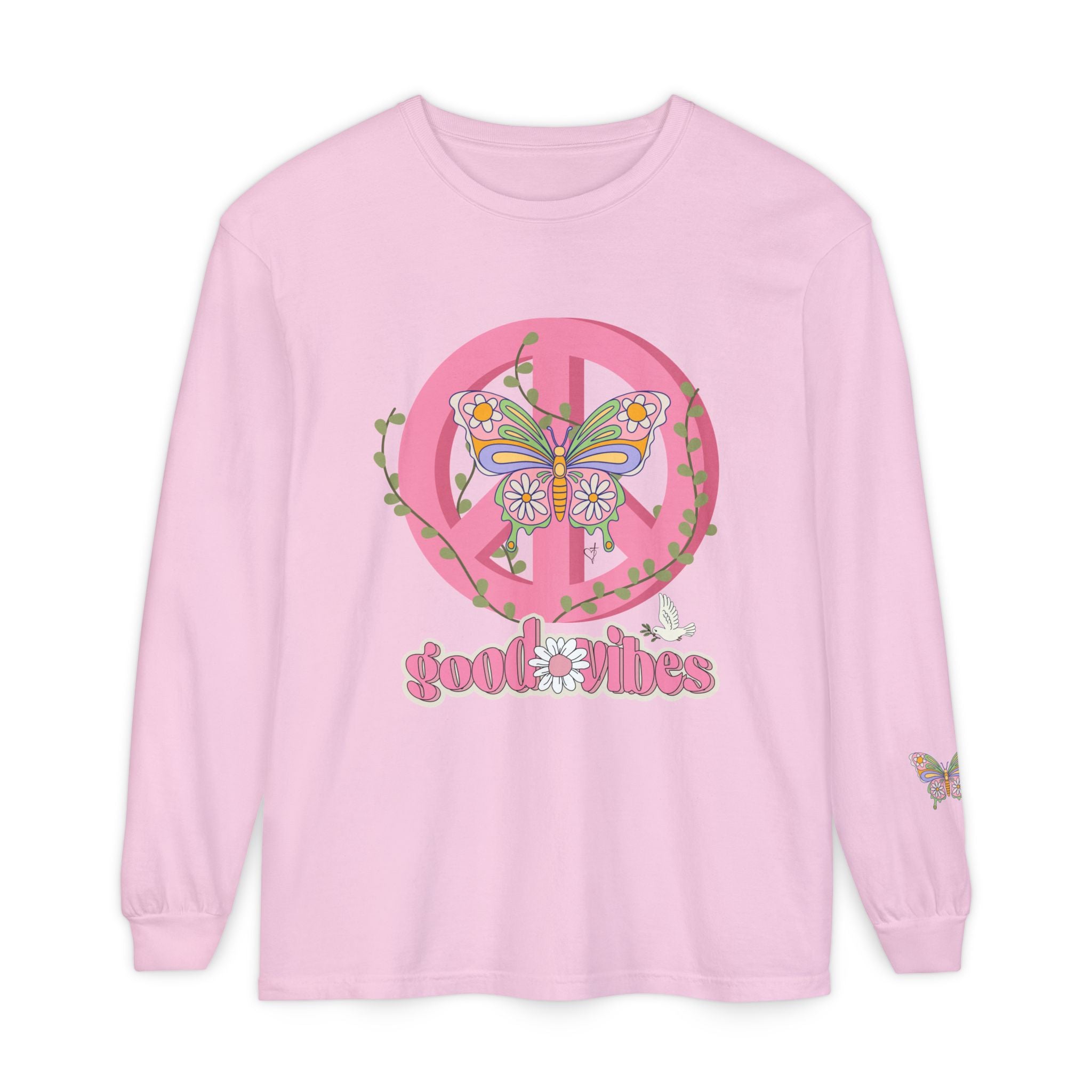 Peace and Love Soft Long Sleeve Good Vibes T-Shirt -- for Her