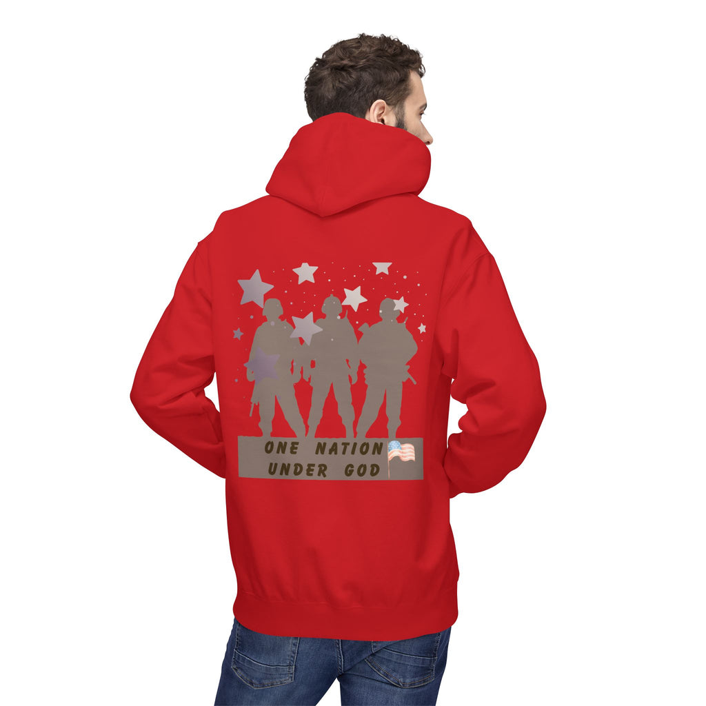 One Nation Under God | Patriotic Soldiers Zipped Hoodie: Men's Midweight Softstyle Fleece Hoodie