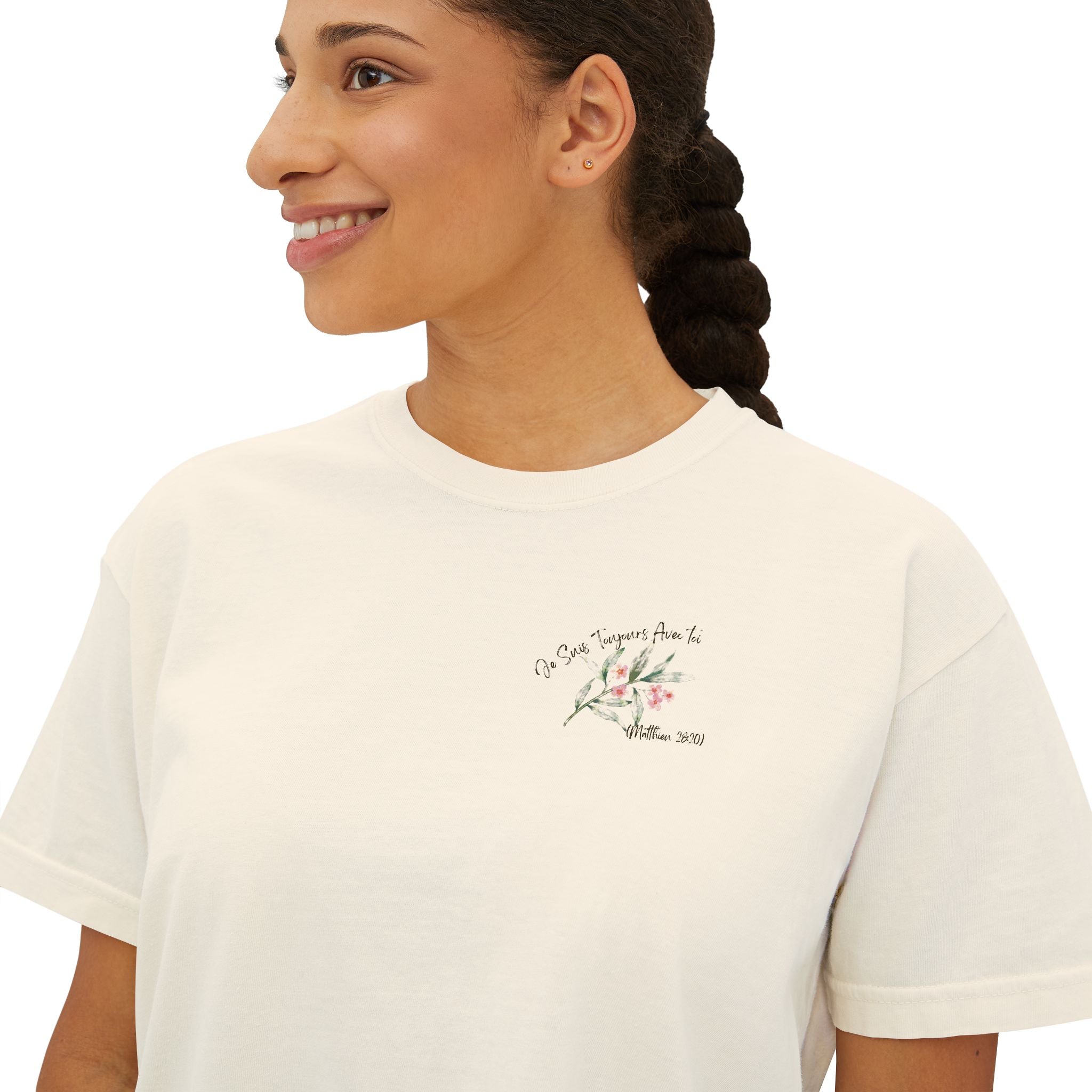 I Am With You Always" Multilingual Cropped Tee Adult Female