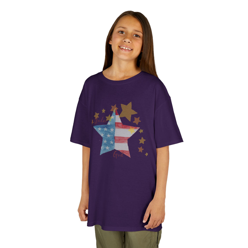 Under God | Watercolor Star Flag Kids T-Shirt Unisex Kids Heavy Cotton™ Tee