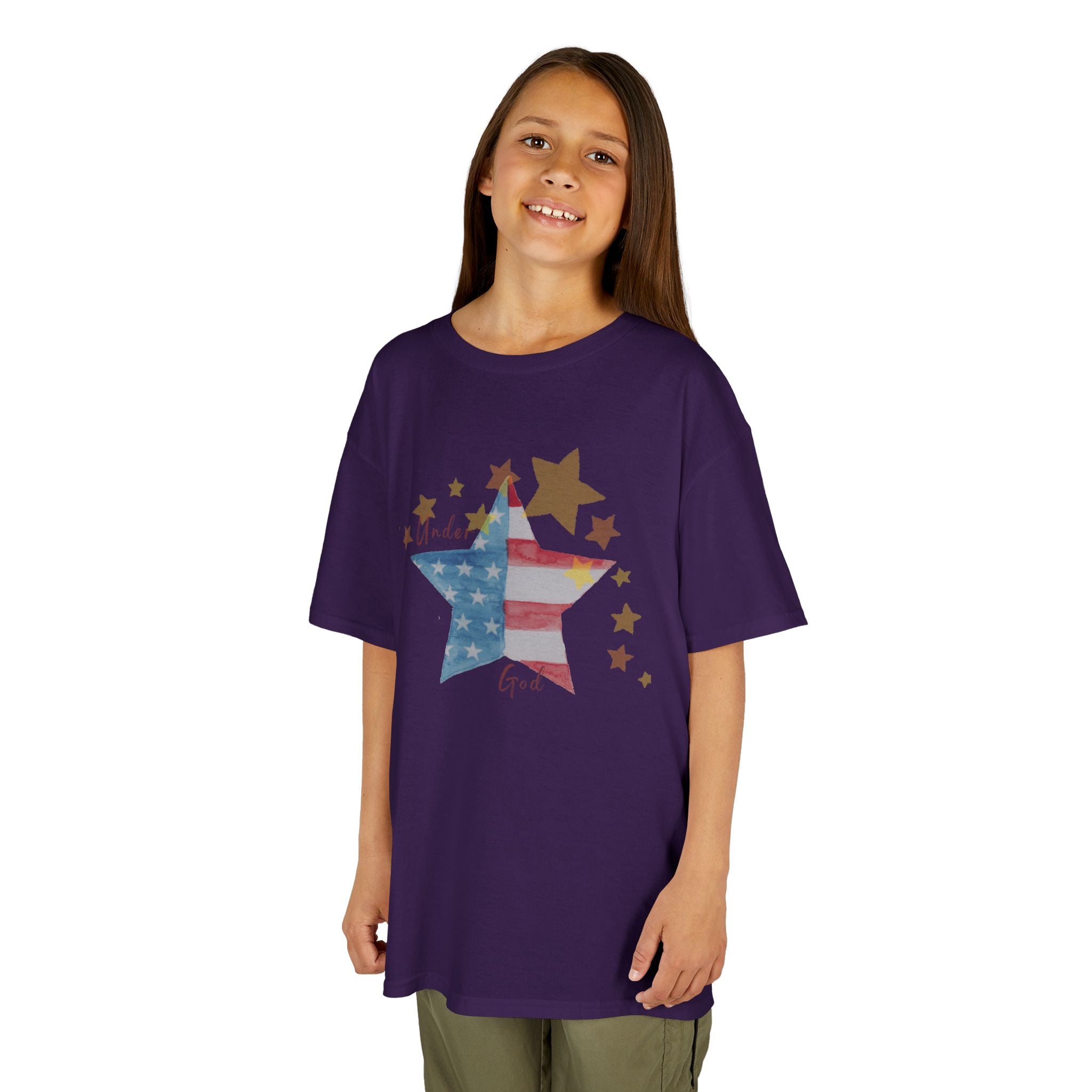 Under God | Watercolor Star Flag Kids T-Shirt Unisex Kids Heavy Cotton™ Tee