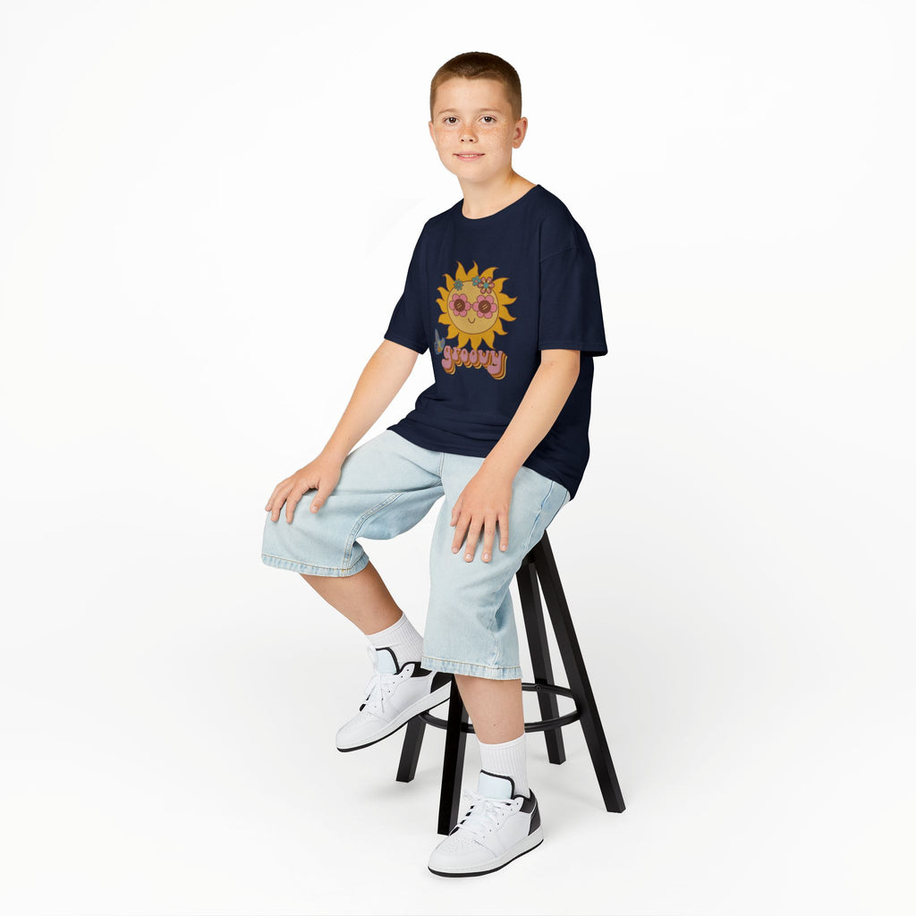 Peace and Love Groovy Sun Kids Tee — Retro 70s Graphic T-Shirt for Boys & Girls