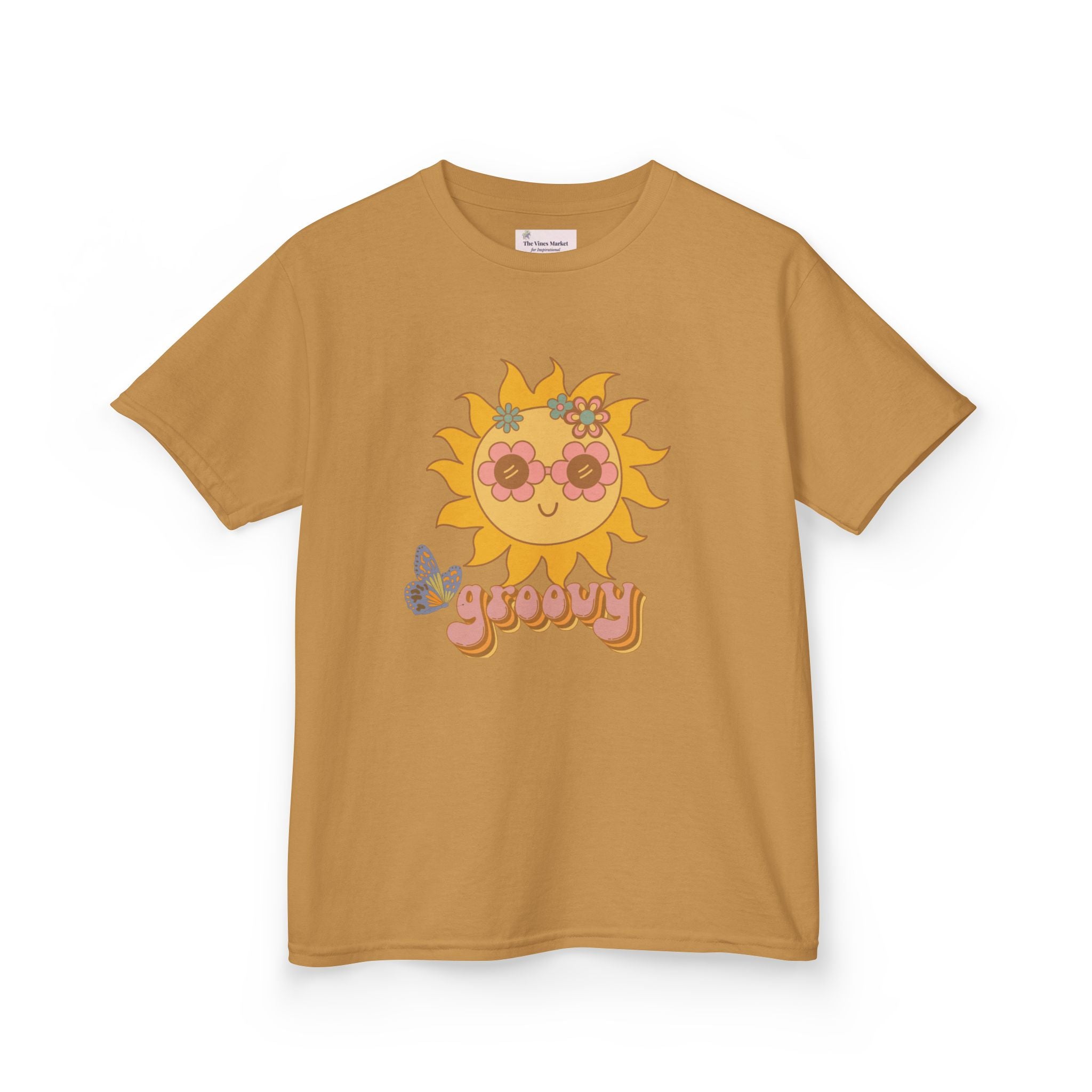Peace and Love Groovy Sun Kids Tee — Retro 70s Graphic T-Shirt for Boys & Girls
