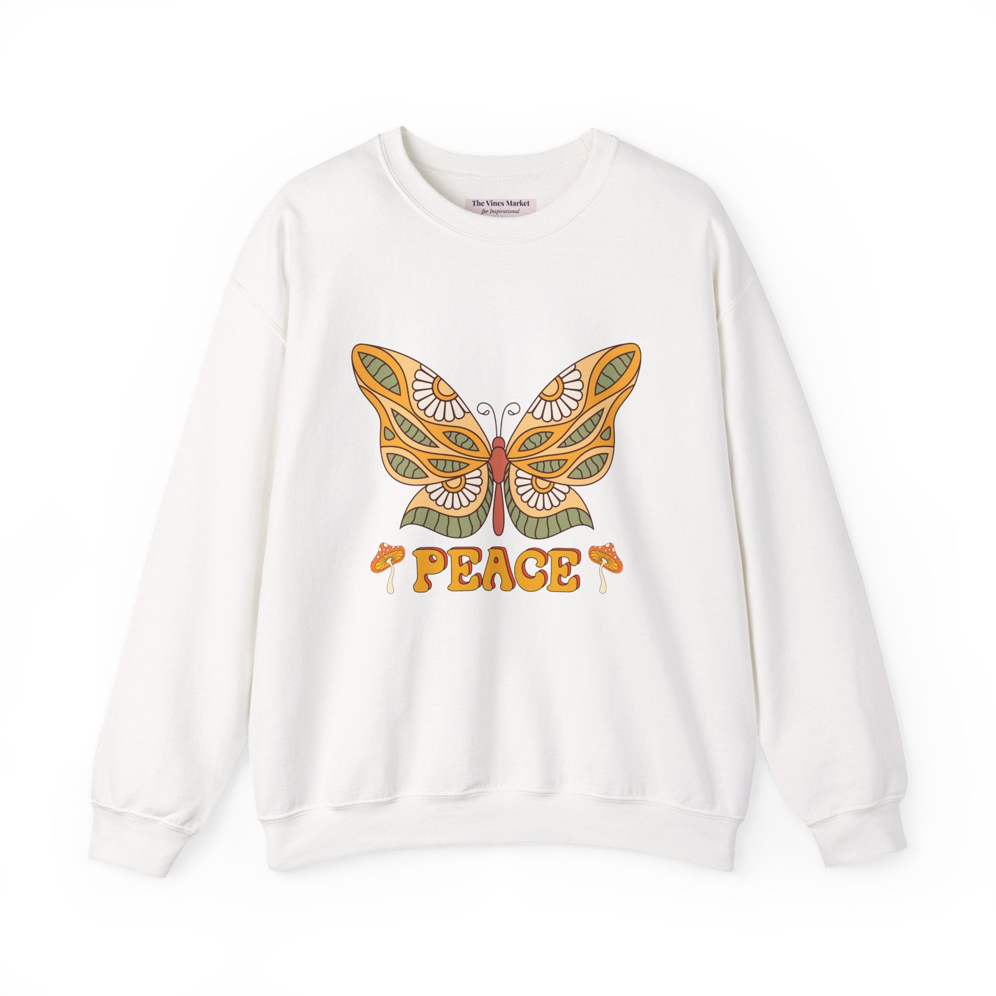 Peace Butterfly Crewneck Sweatshirt — Retro Floral Graphic Pullover
