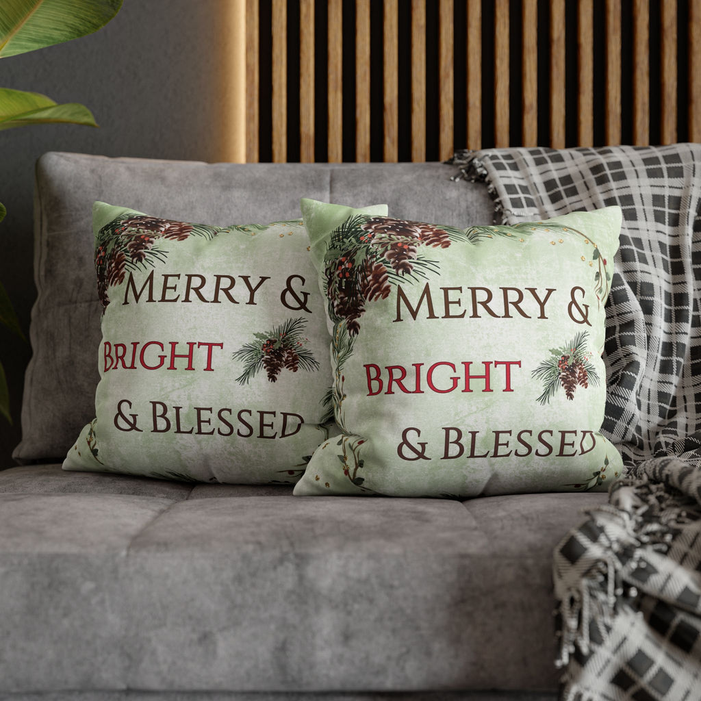 Merry & Bright & Blessed | Christmas Throw Pillow Cover