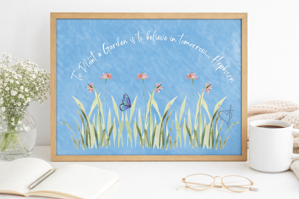 To Plant a Garden Canvas Print – Believe in Tomorrow (Audrey Hepburn Quote) Matte Stretched Wall Art