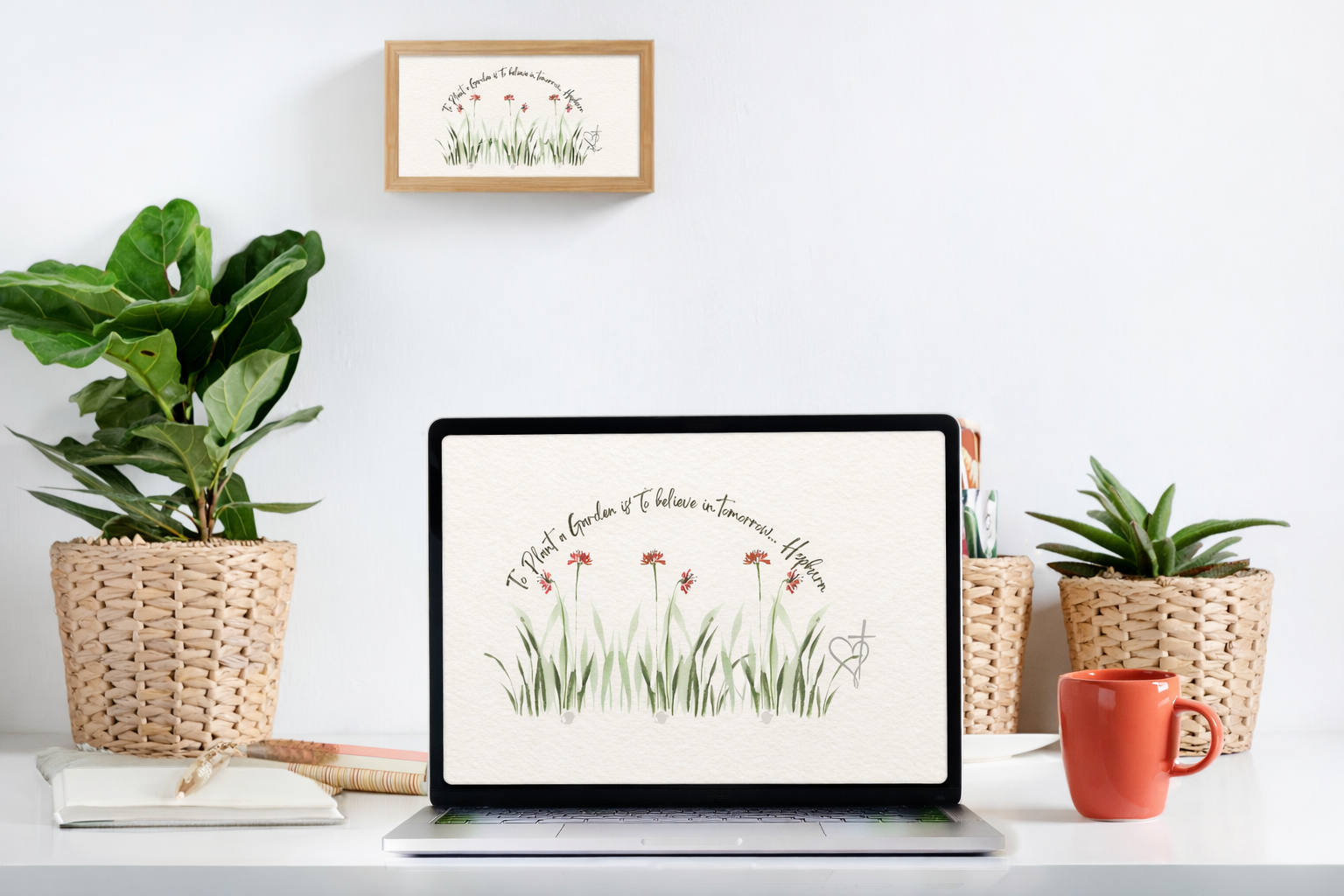 To Plant a Garden Is to Believe in Tomorrow Canvas Print – Audrey Hepburn Quote (Beige) Matte Stretched Wall Art