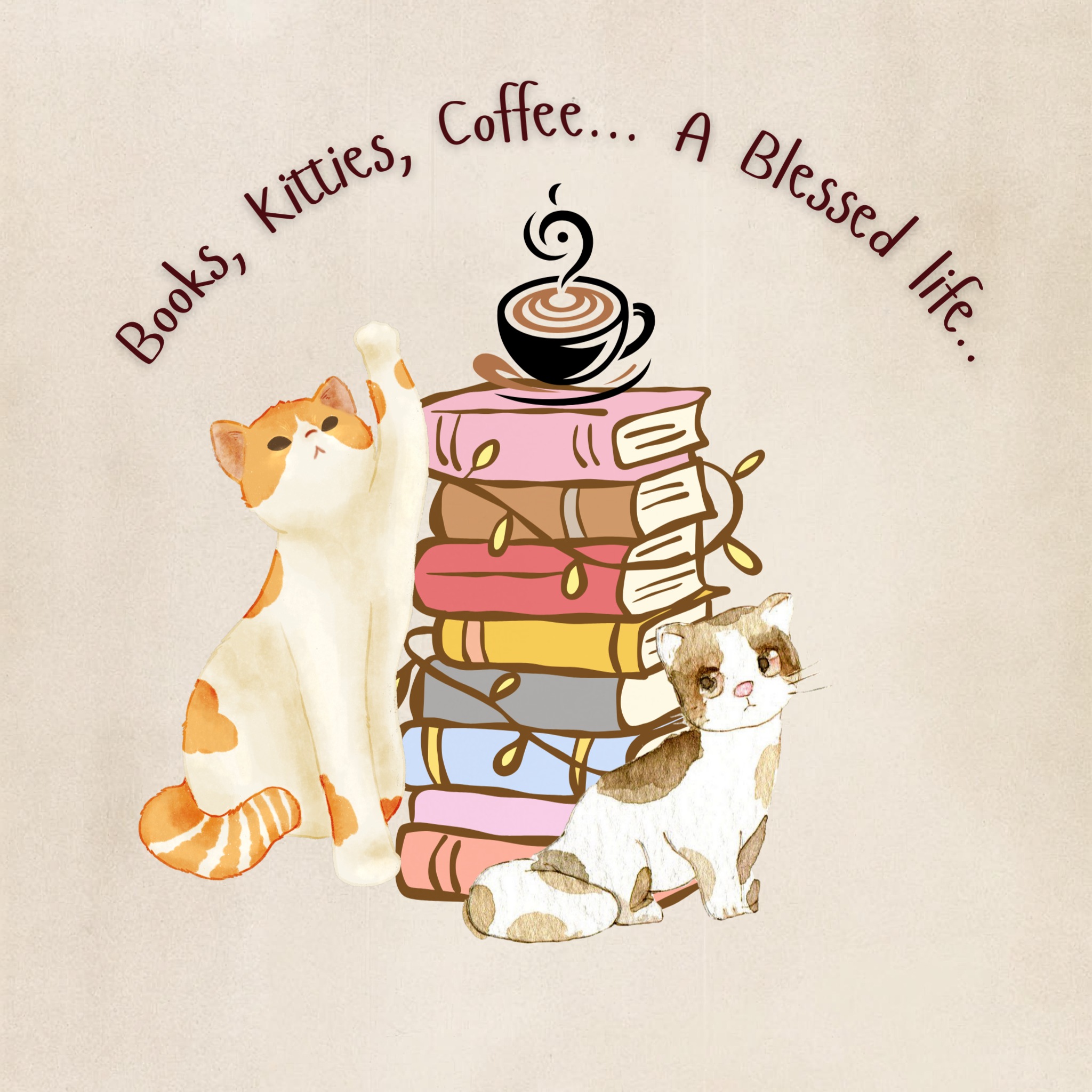 Adult Female Books, Kitties & Coffee Relaxed Tee;  A Blessed Life