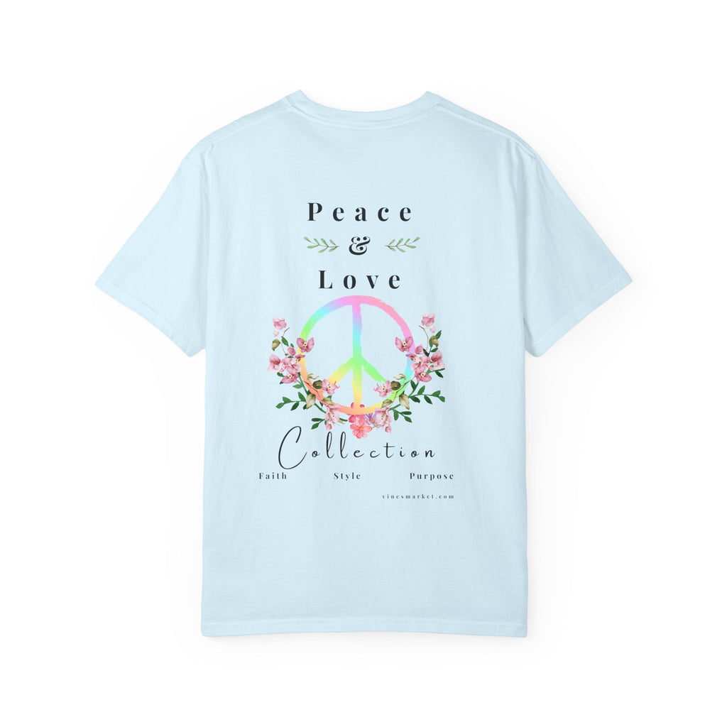 Signature Peace & Love Floral T-Shirt — Pastel Peace Sign Graphic