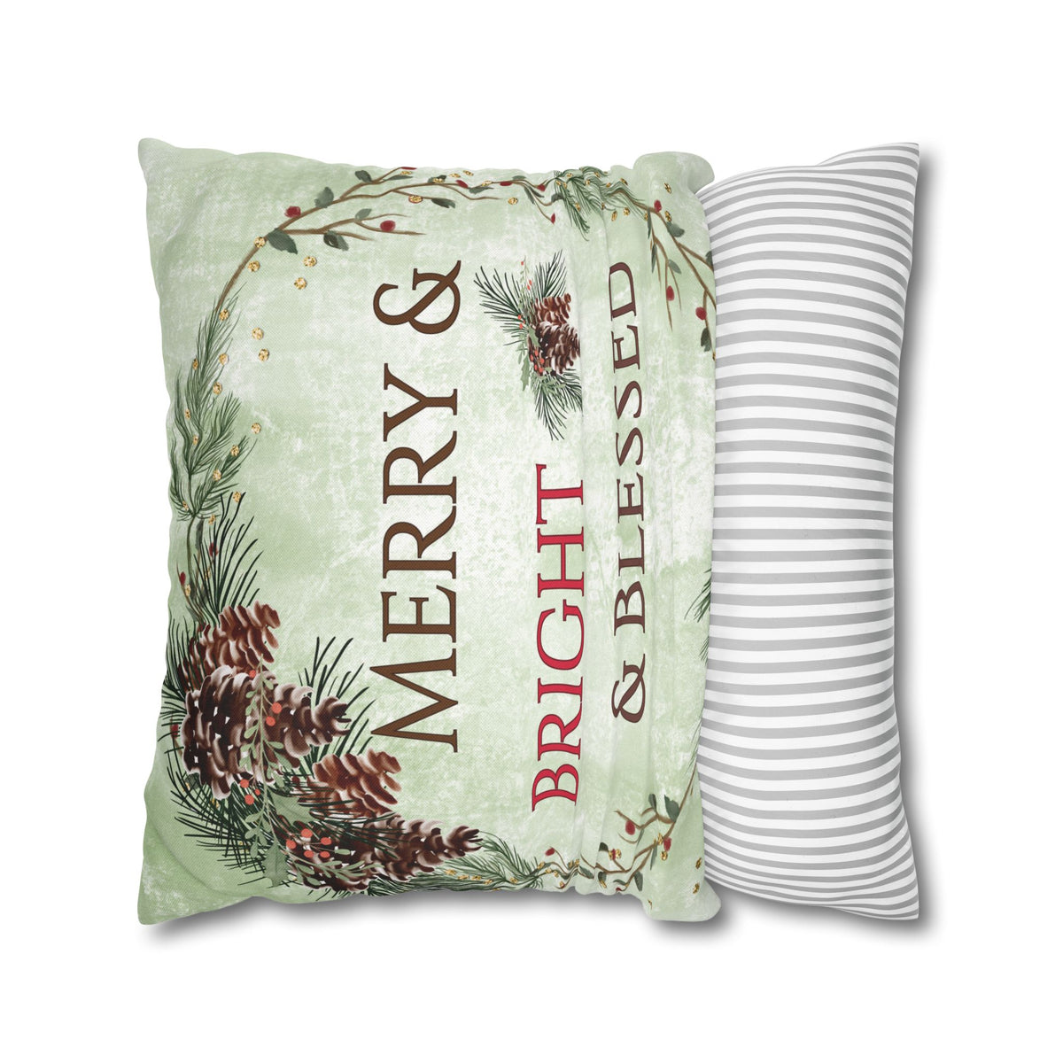 Merry & Bright & Blessed | Christmas Throw Pillow Cover