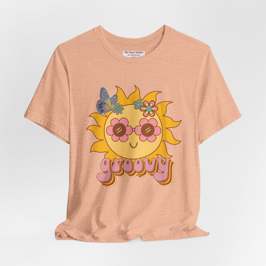 Groovy Sunflower Tee — 70s Retro Sun Graphic T-Shirt