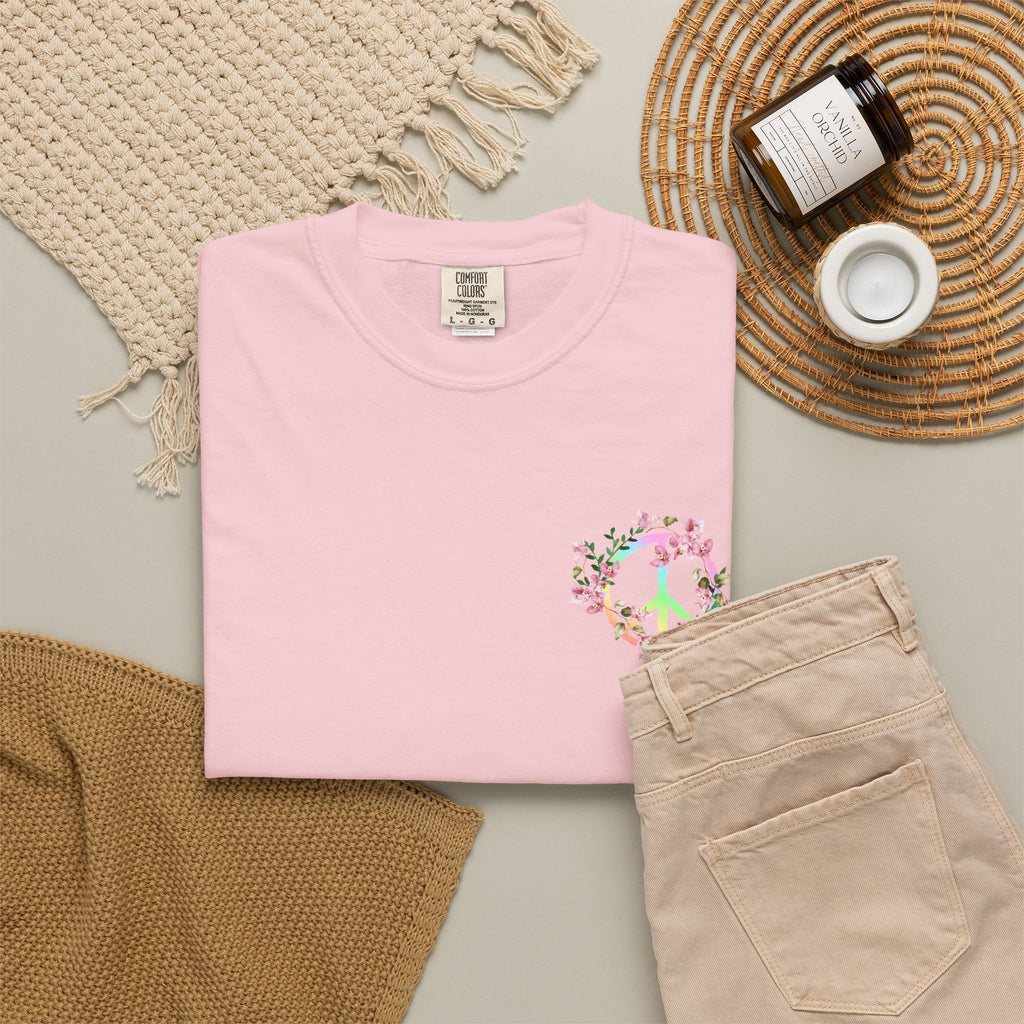 Signature Peace & Love Floral T-Shirt — Pastel Peace Sign Graphic