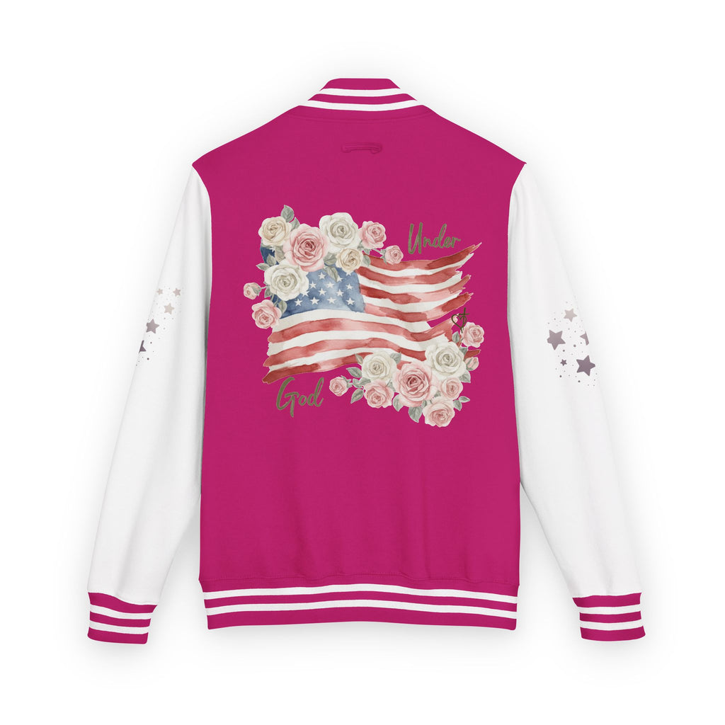 Under God | Watercolor Flag & Roses Varsity Jacket Adult Female