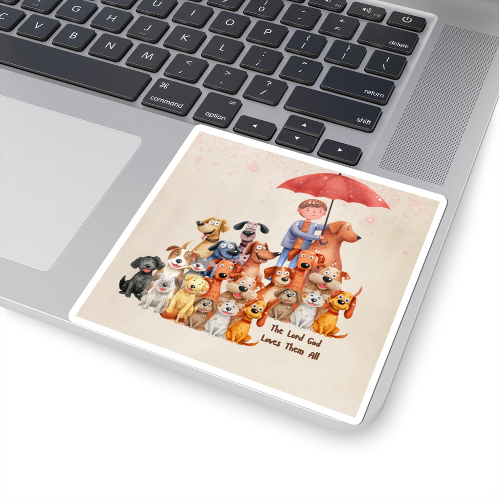 A Boy and His Dog:  The Lord God Loves Them All:  Inspirational Vinyl Sticker