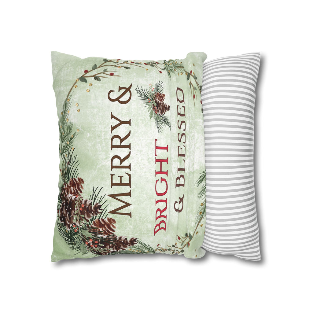 Merry & Bright & Blessed | Christmas Throw Pillow Cover