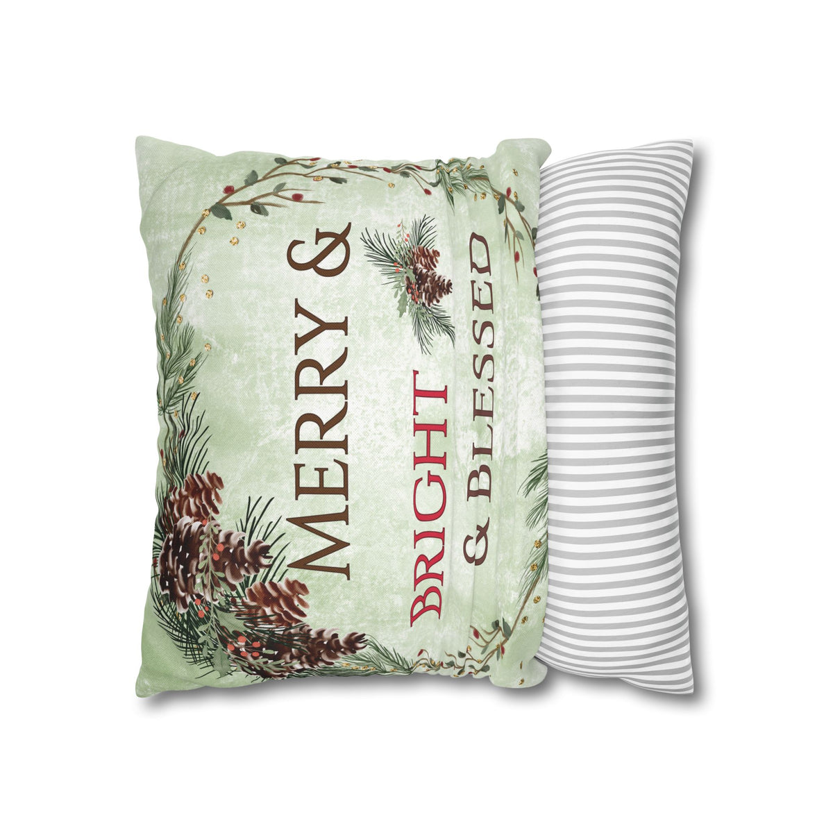 Merry & Bright & Blessed | Christmas Throw Pillow Cover