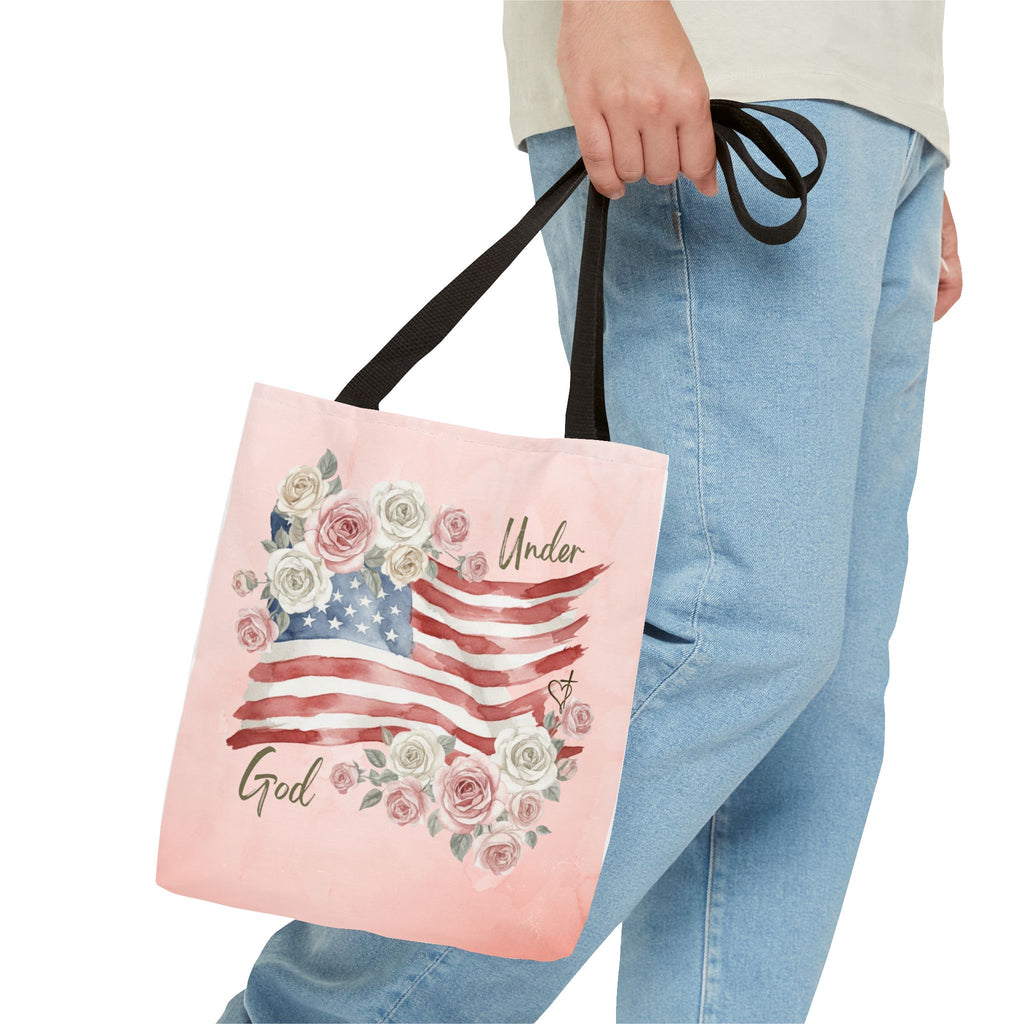 Under God | Watercolor Flag & Roses Tote Bag
