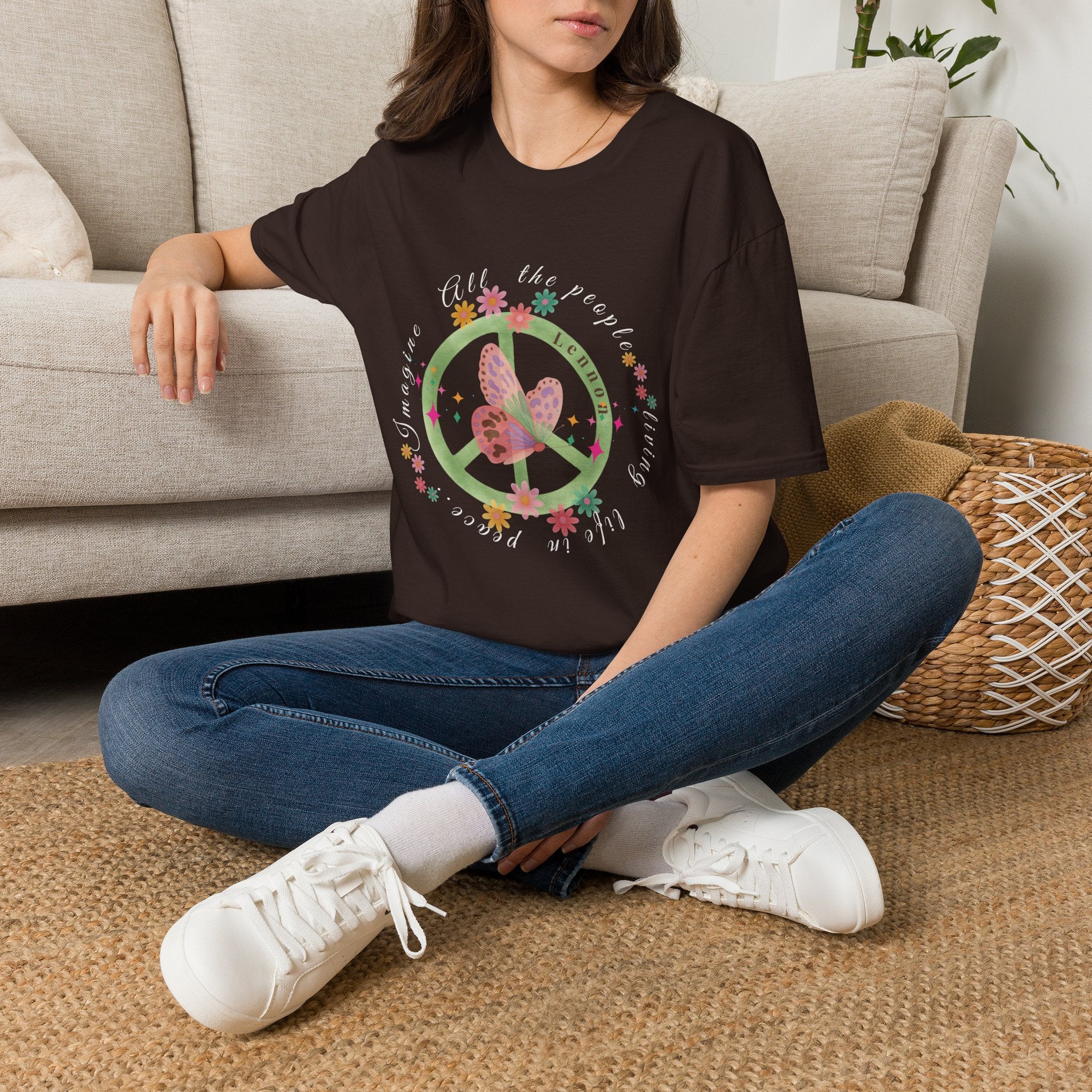 Peace and Love:  Imagine All The People Ultra Soft 100% Cotton Tee for Her